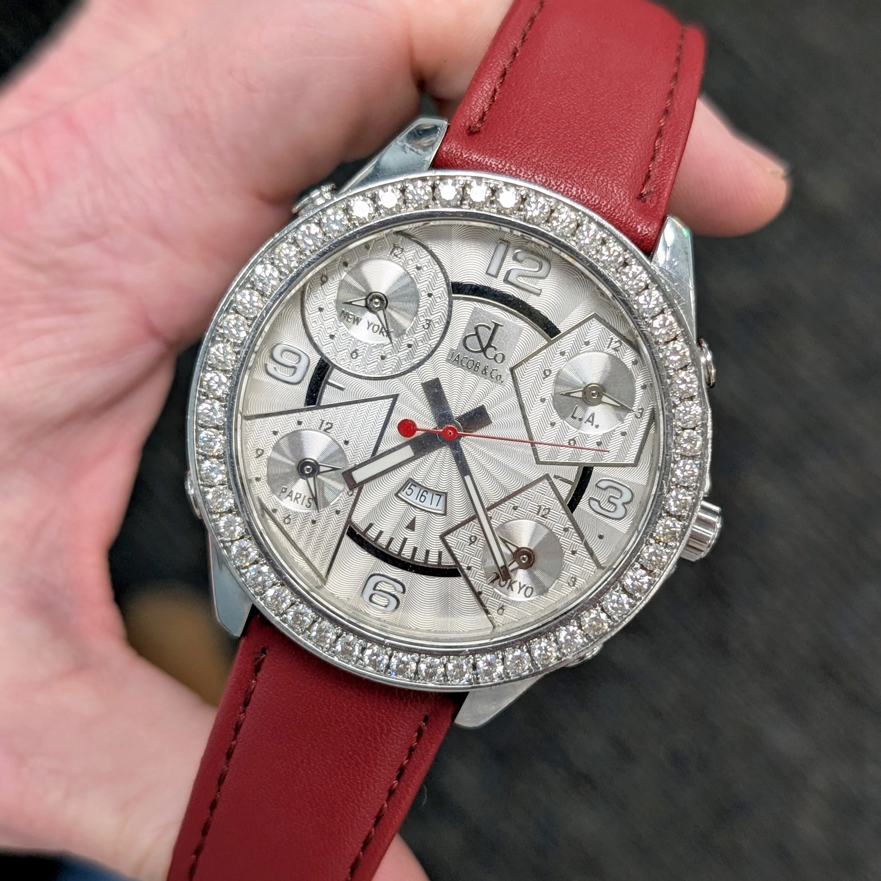 Jacob & Co. Five Time Zone Watch Diamond Bezel 47mm - Original Box & Interchangeable Straps - Image 4