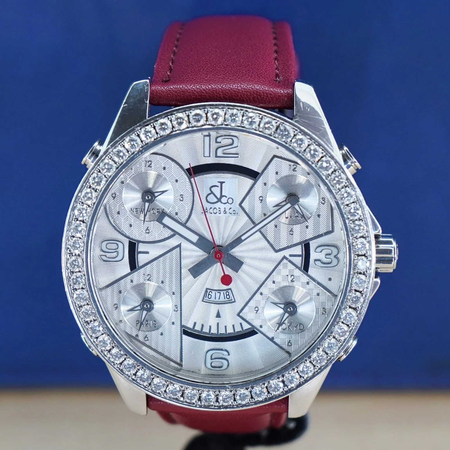 Jacob & Co. Five Time Zone Watch Diamond Bezel 47mm - Original Box & Interchangeable Straps - Image 5