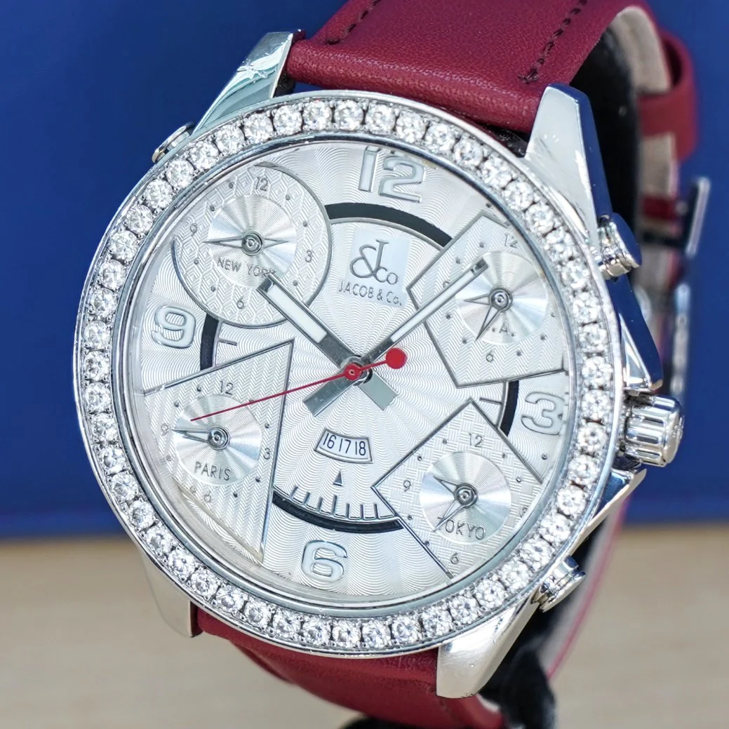 Jacob & Co. Five Time Zone Watch Diamond Bezel 47mm - Original Box & Interchangeable Straps - Image 8