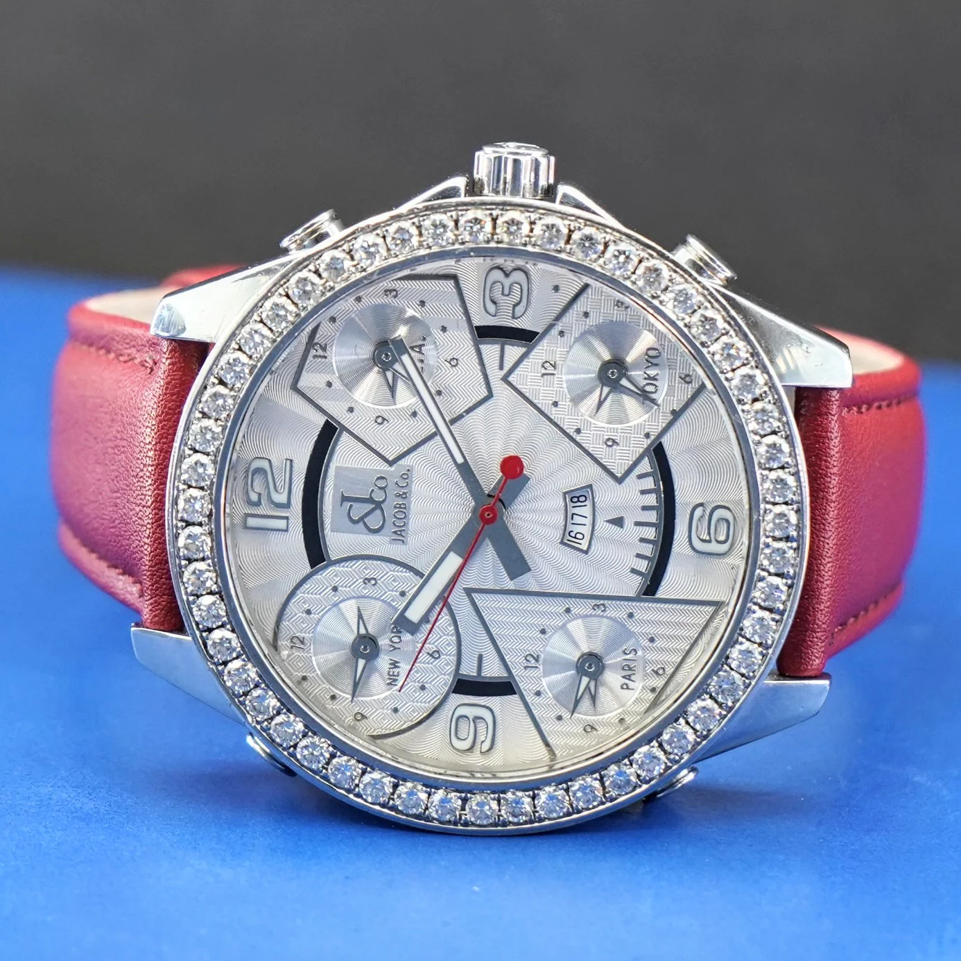 Jacob & Co. Five Time Zone Watch Diamond Bezel 47mm - Original Box & Interchangeable Straps - Image 9
