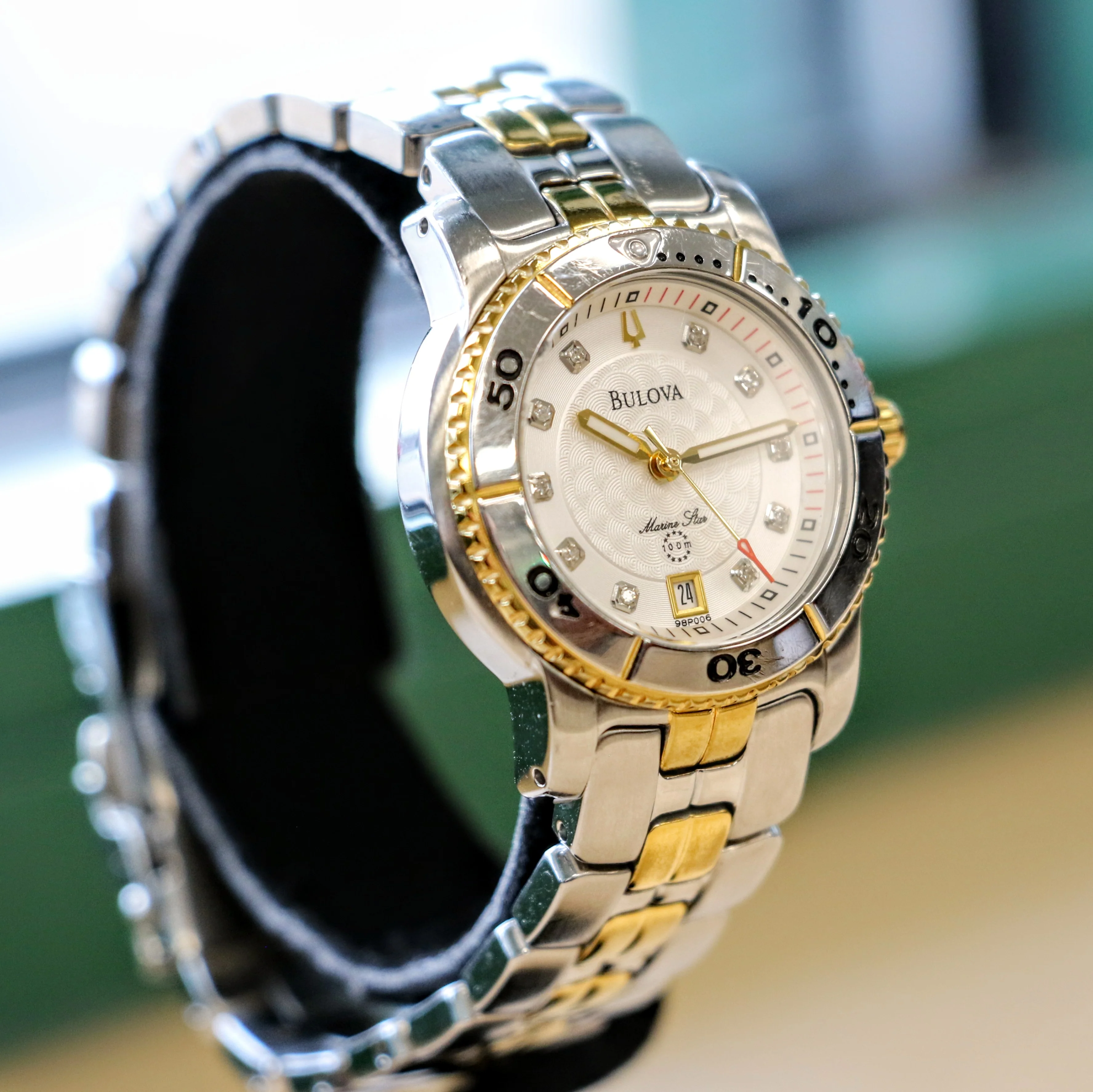 2008 BULOVA Marine Star 100m Date Indicator Diamond Dial Two-Tone Case & Bracelet- ALL S.S. - Image 3