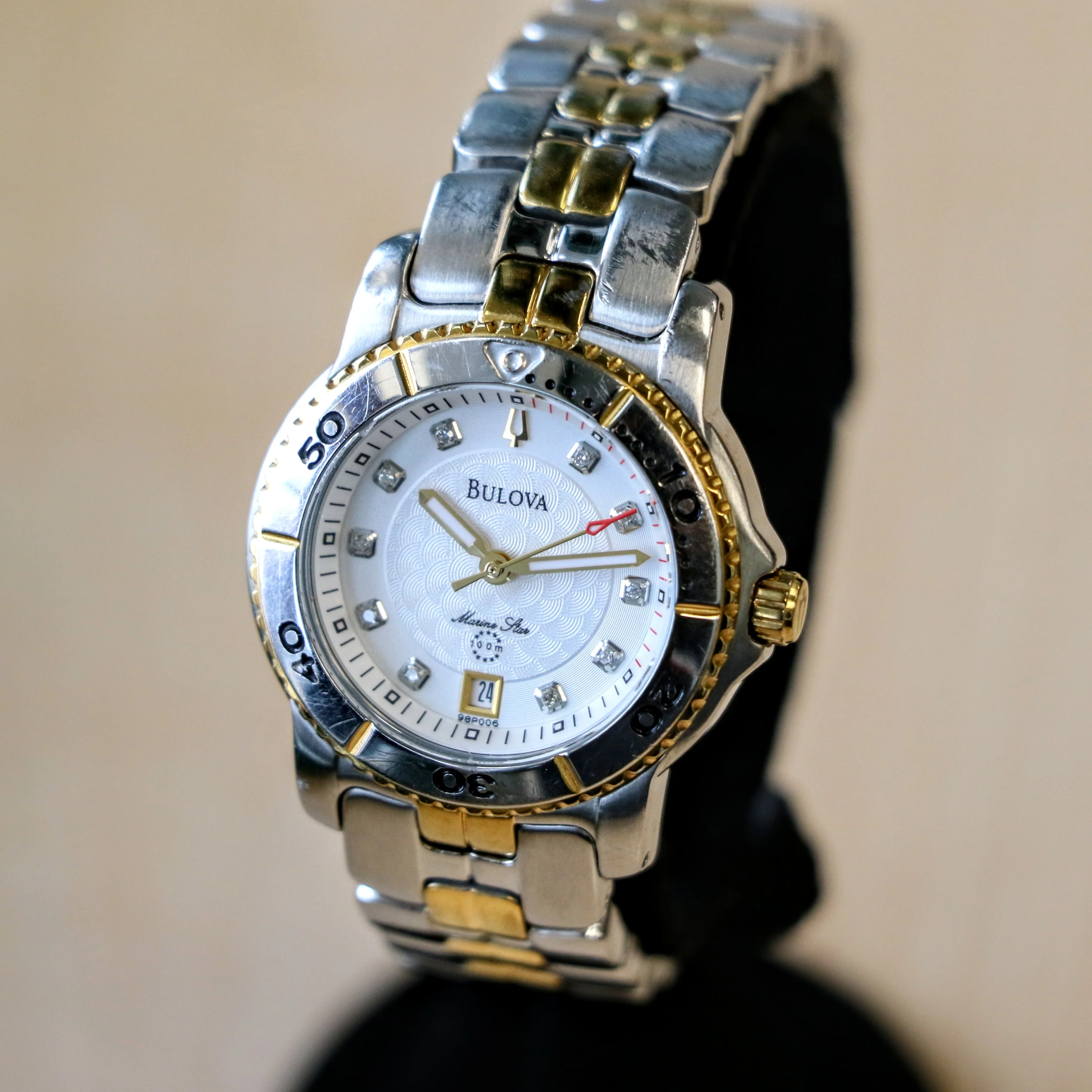 2008 BULOVA Marine Star 100m Date Indicator Diamond Dial Two-Tone Case & Bracelet- ALL S.S. - Image 4
