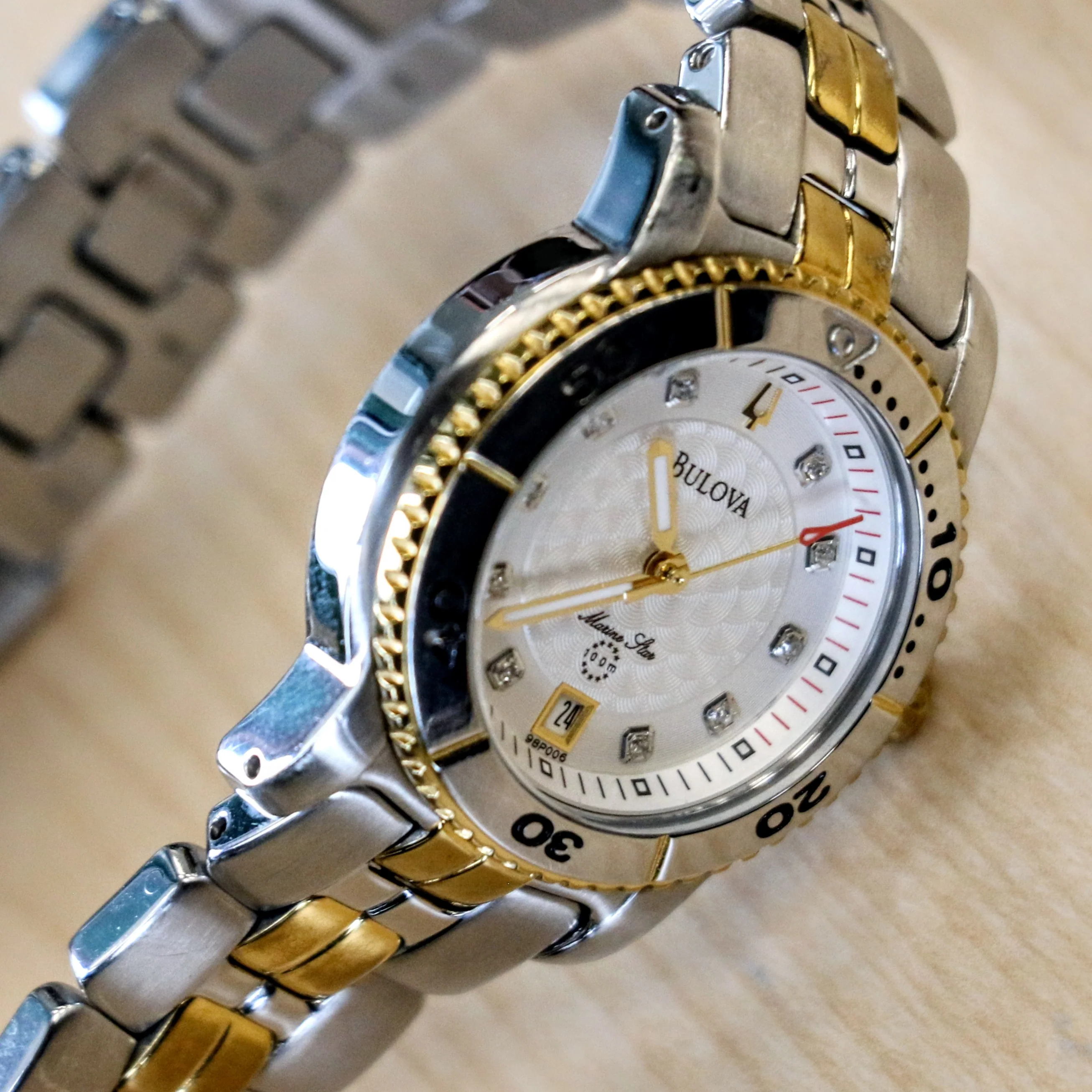 2008 BULOVA Marine Star 100m Date Indicator Diamond Dial Two-Tone Case & Bracelet- ALL S.S. - Image 9