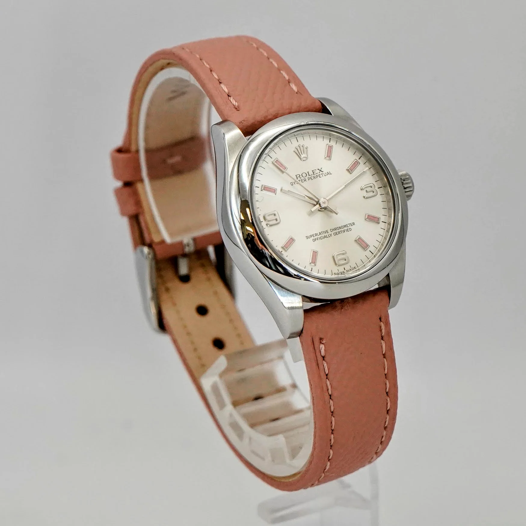 Ladies Rolex Oyster Perpetual 31 Watch Stainless Steel 177200 Pink Baton Markers - Image 5