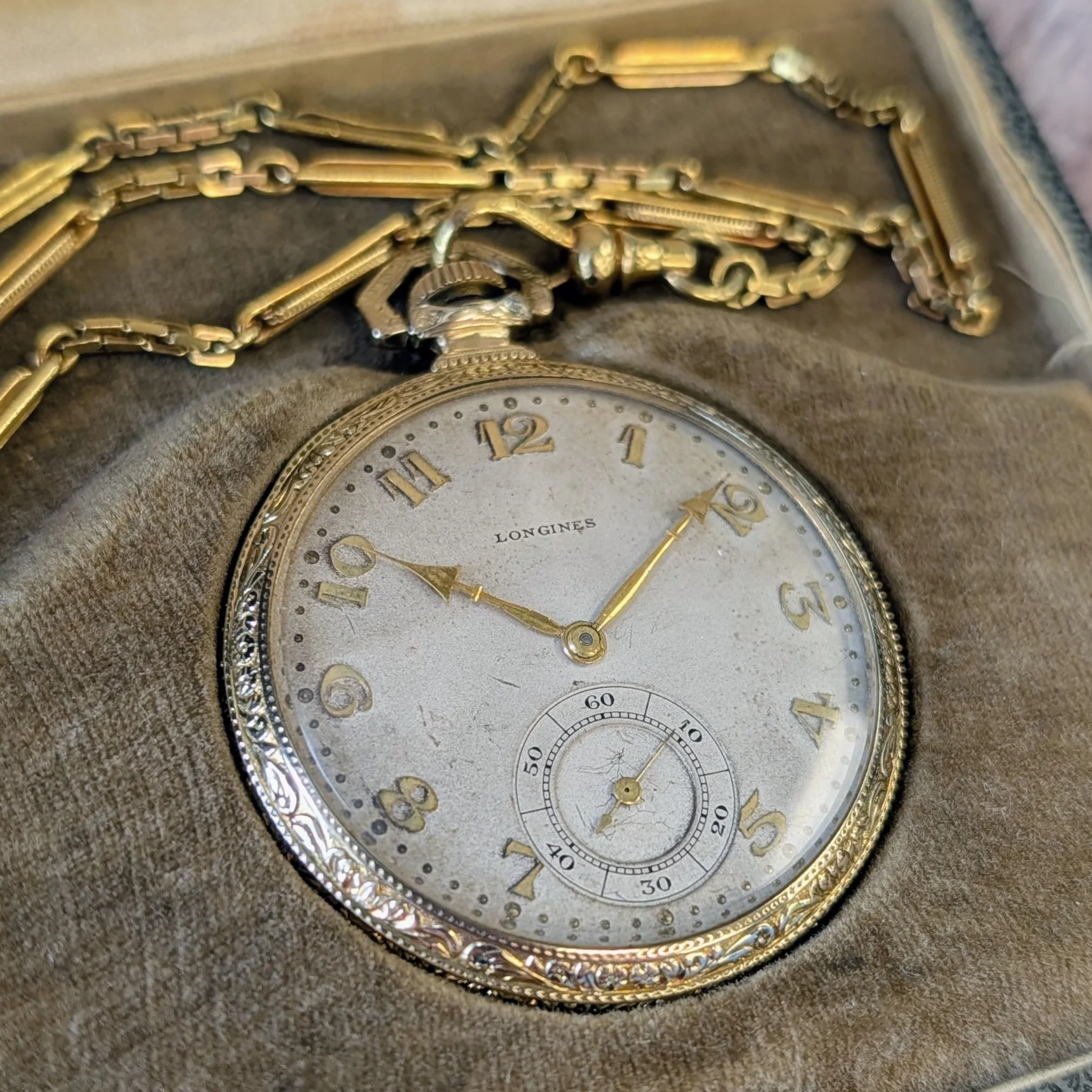 1921 Longines Pocket Watch Openface 15 Jewels 3 Adj. Cal. 1879 Swiss Made - Original Chain & Display Box - Image 15