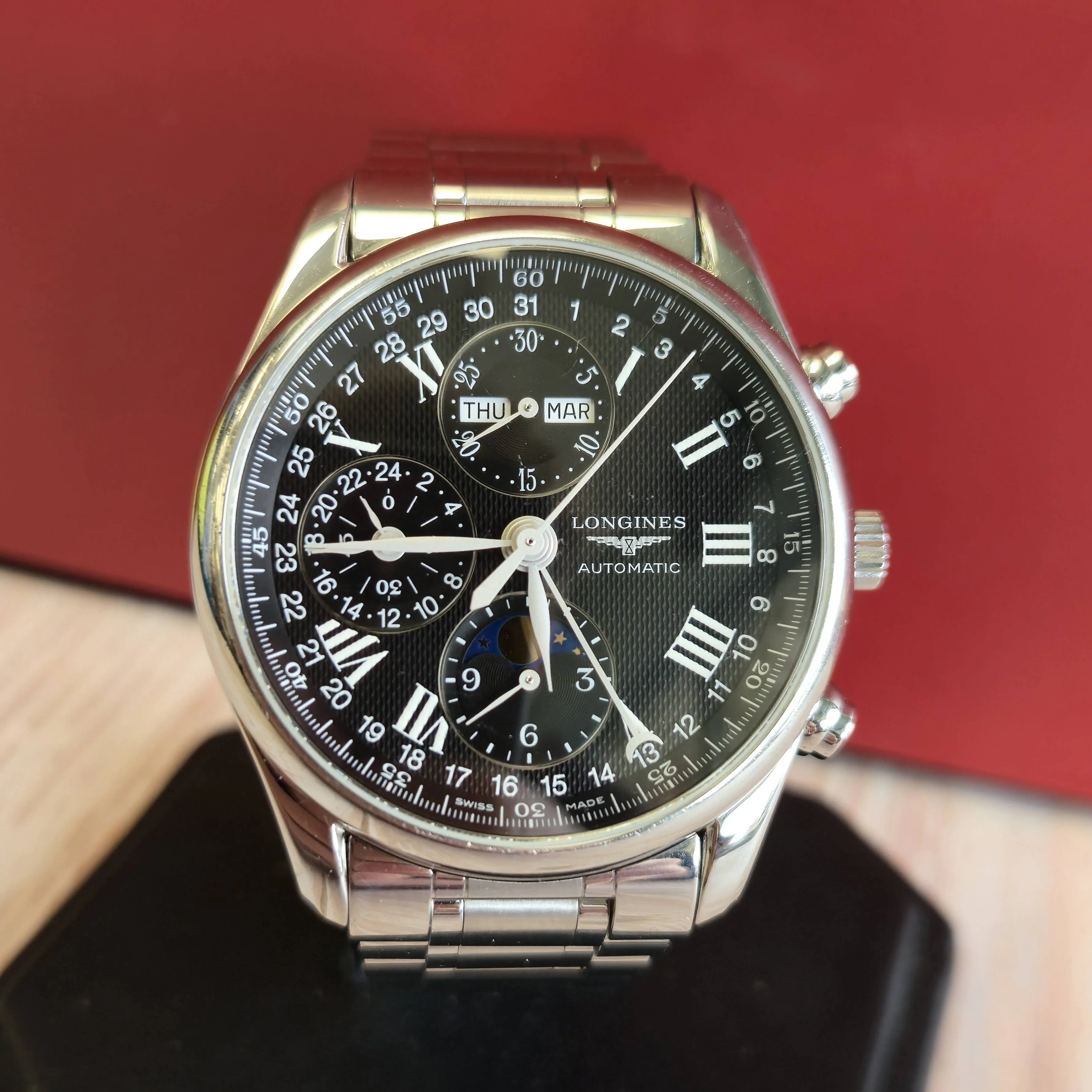 Longines Master Collection Watch L2.673.4 Chrono Moon Phase 40mm ALL S.S. Wristwatch - Image 5