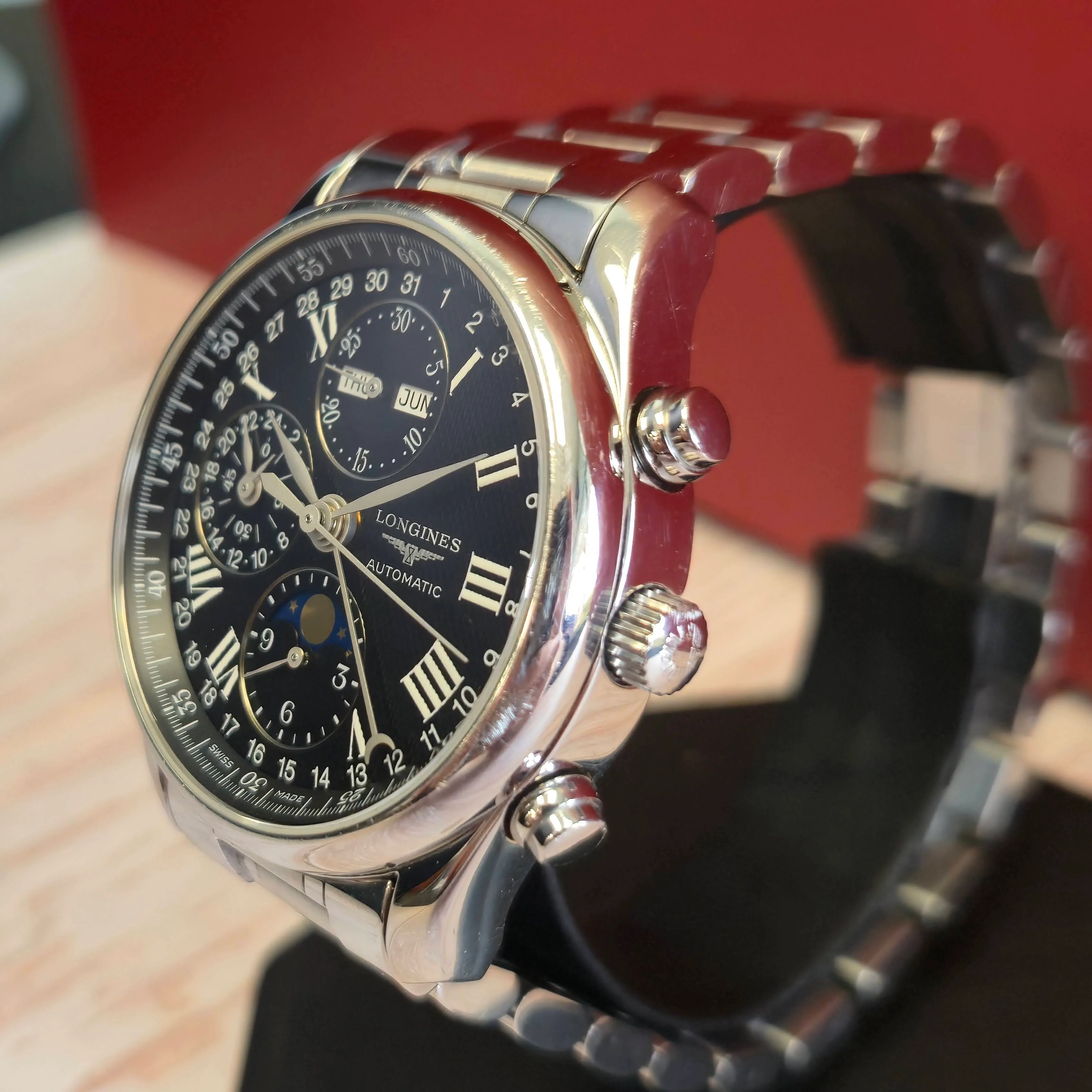 Longines Master Collection Watch L2.673.4 Chrono Moon Phase 40mm ALL S.S. Wristwatch - Image 6
