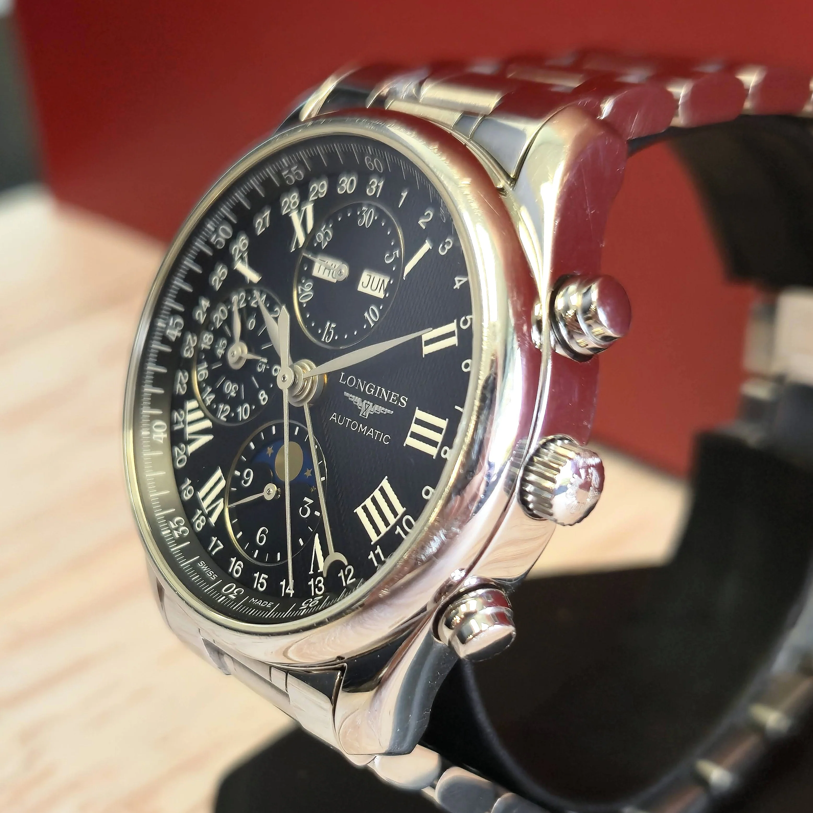Longines Master Collection Watch L2.673.4 Chrono Moon Phase 40mm ALL S.S. Wristwatch - Image 7