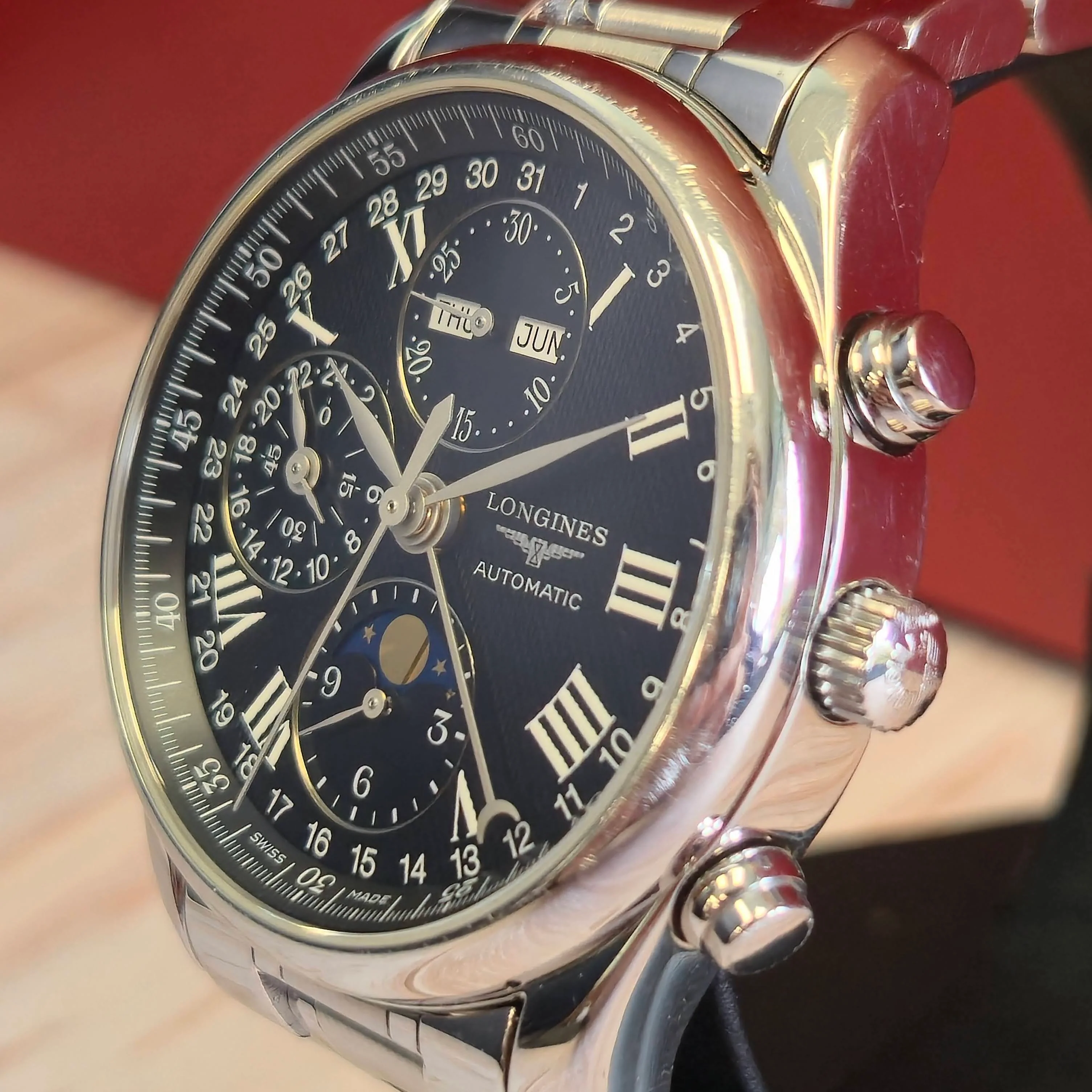 Longines Master Collection Watch L2.673.4 Chrono Moon Phase 40mm ALL S.S. Wristwatch - Image 8