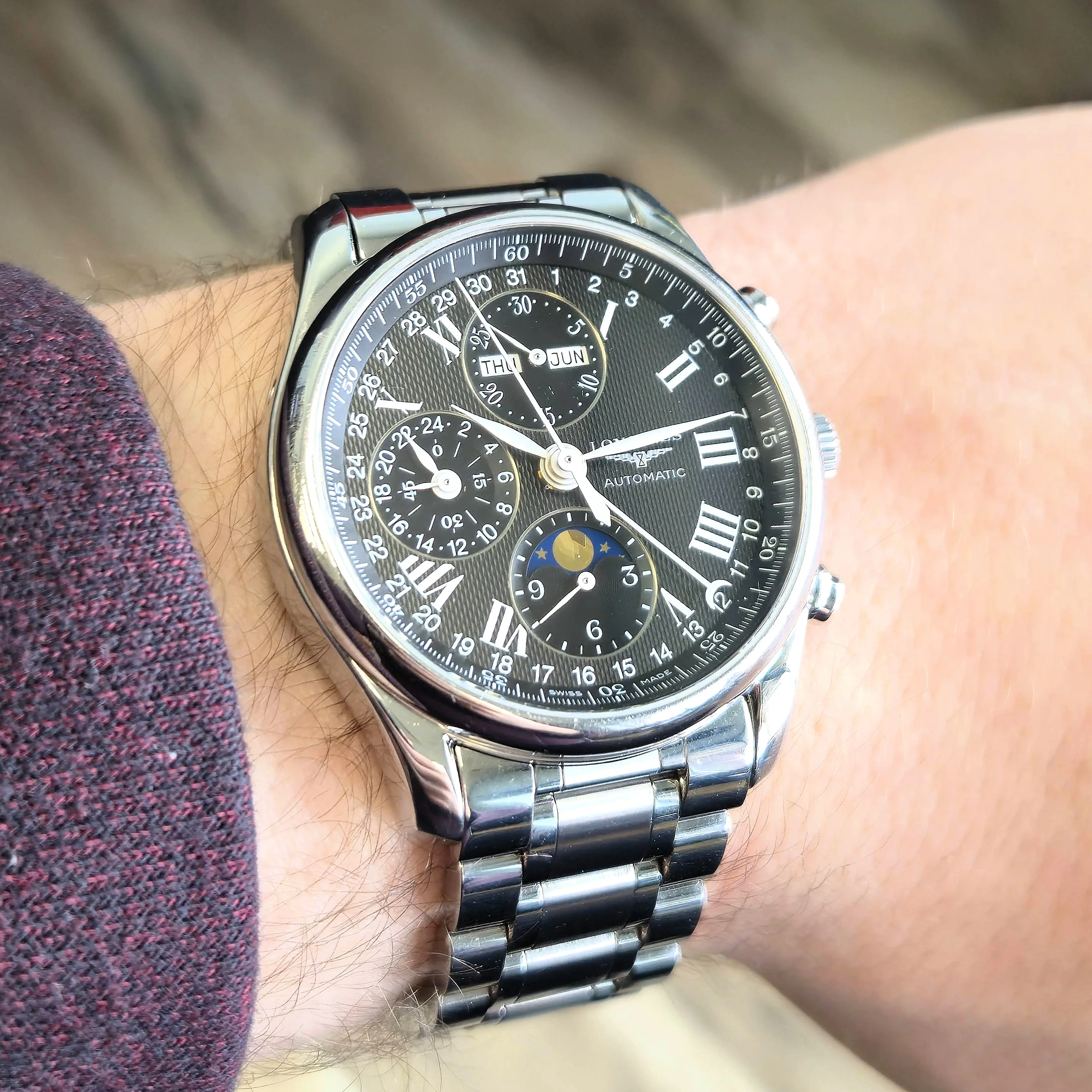 Longines Master Collection Watch L2.673.4 Chrono Moon Phase 40mm ALL S.S. Wristwatch - Image 9