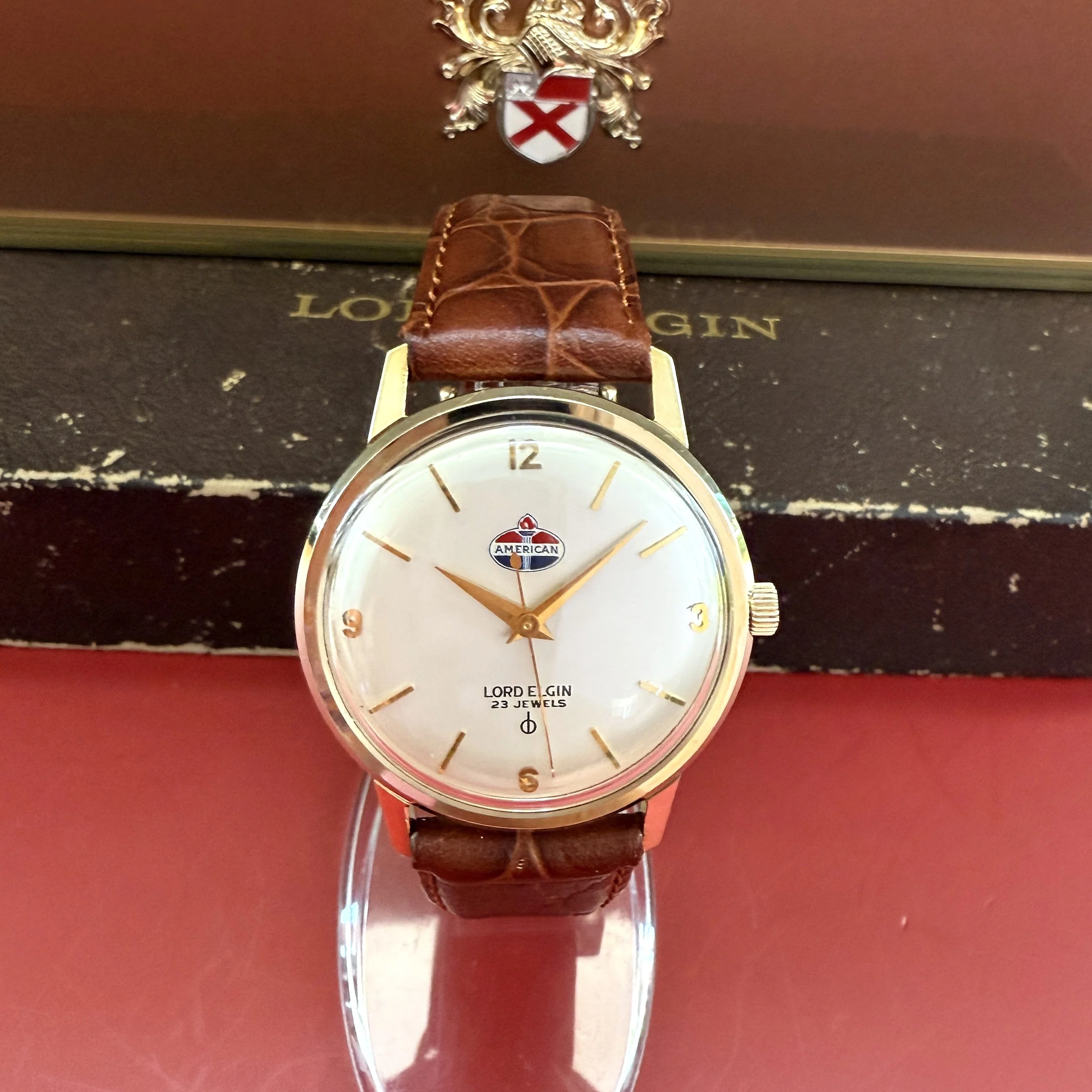 1960s LORD ELGIN 10K Gold Watch 23 Jewels "American Oil Co." Ref. 8503 Cal. 775 USA Made Wristwatch - Double Box - Image 2