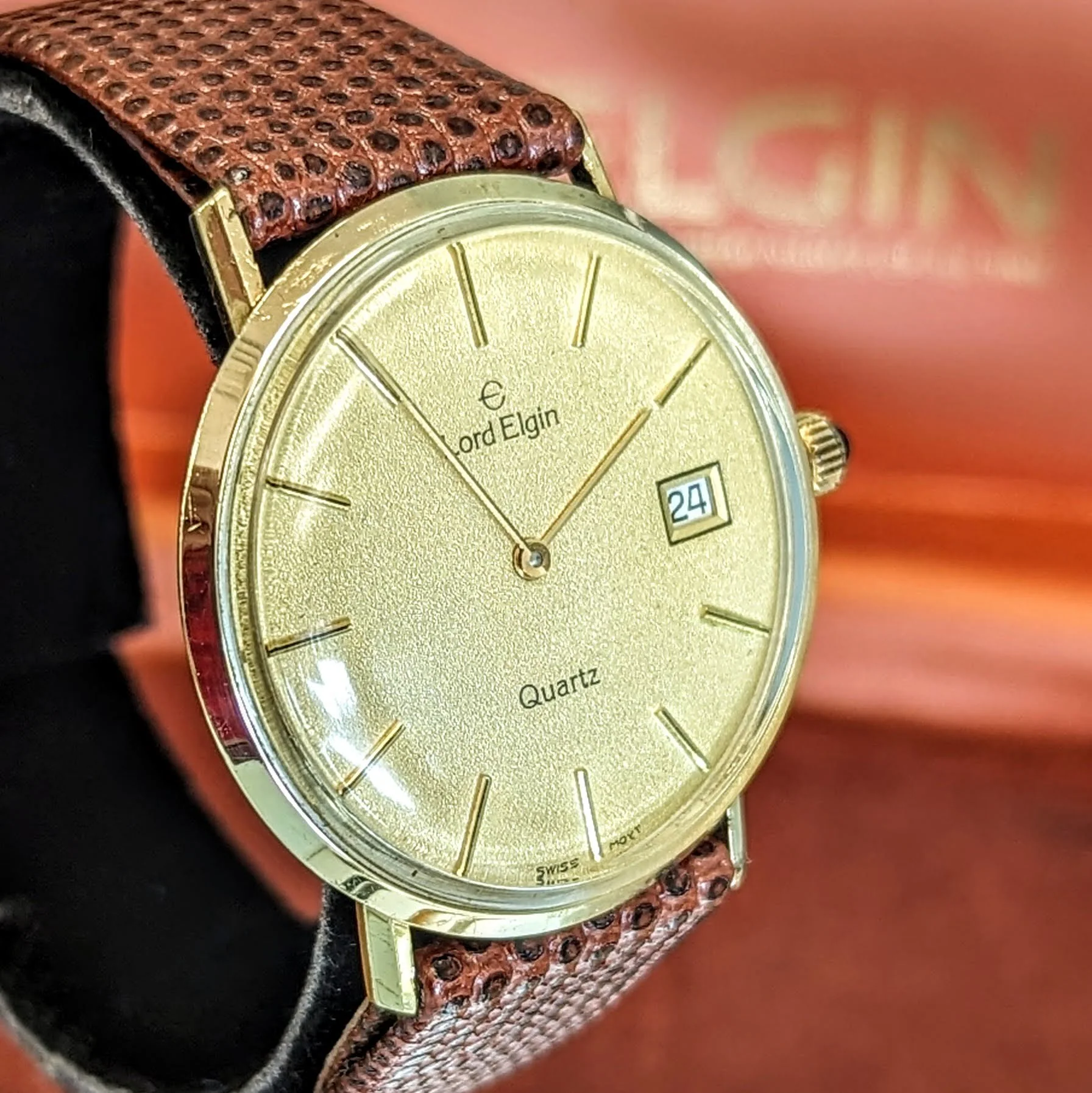 LORD ELGIN Quartz Wristwatch 14K Yellow GOLD Swiss Made Watch - In box! - Image 2
