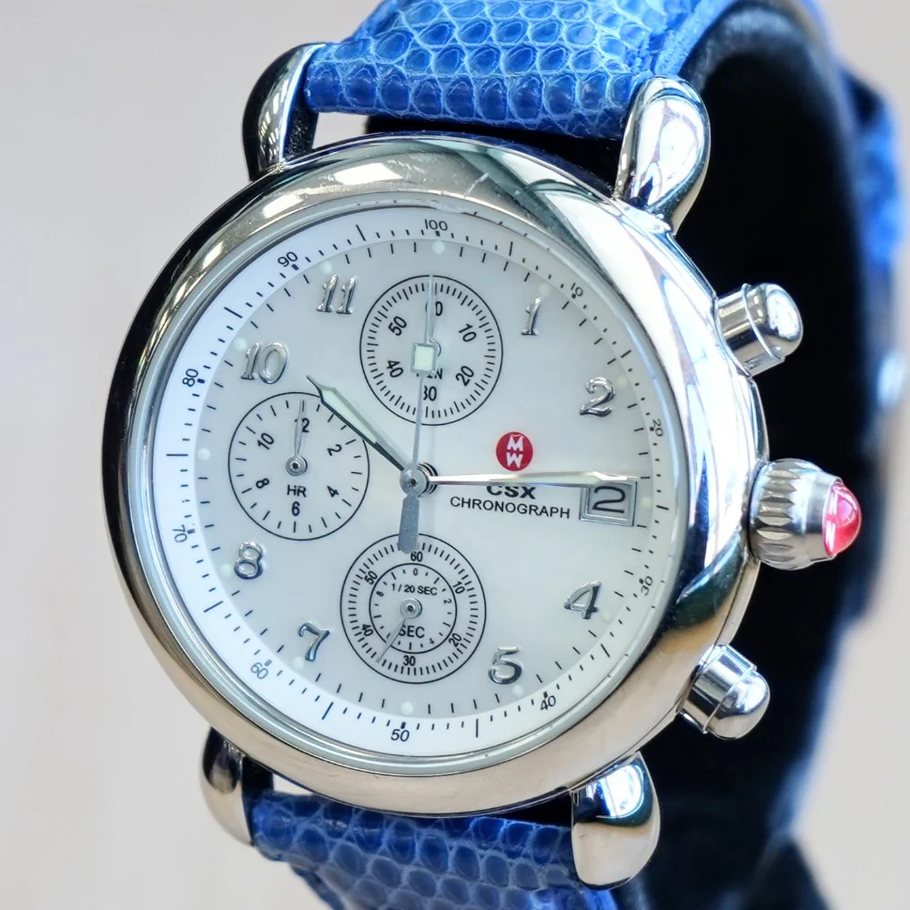 MICHELE CSX Chronograph Watch MOP Dial Ladies Wristwatch ALL S.S. & Original Strap - Image 5