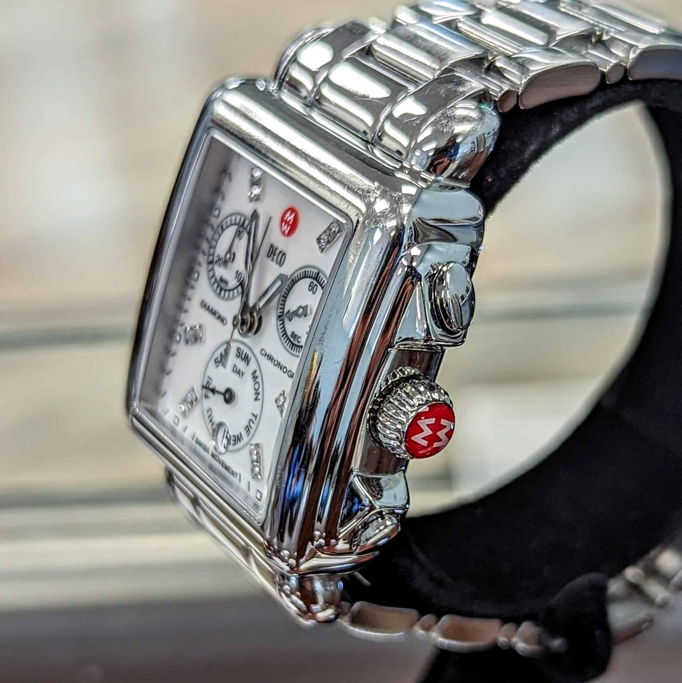 MICHELE Deco Diamond Chronograph Watch MOP Dial Ref. MW06P00A0046 - ALL Original in Box! - Image 7
