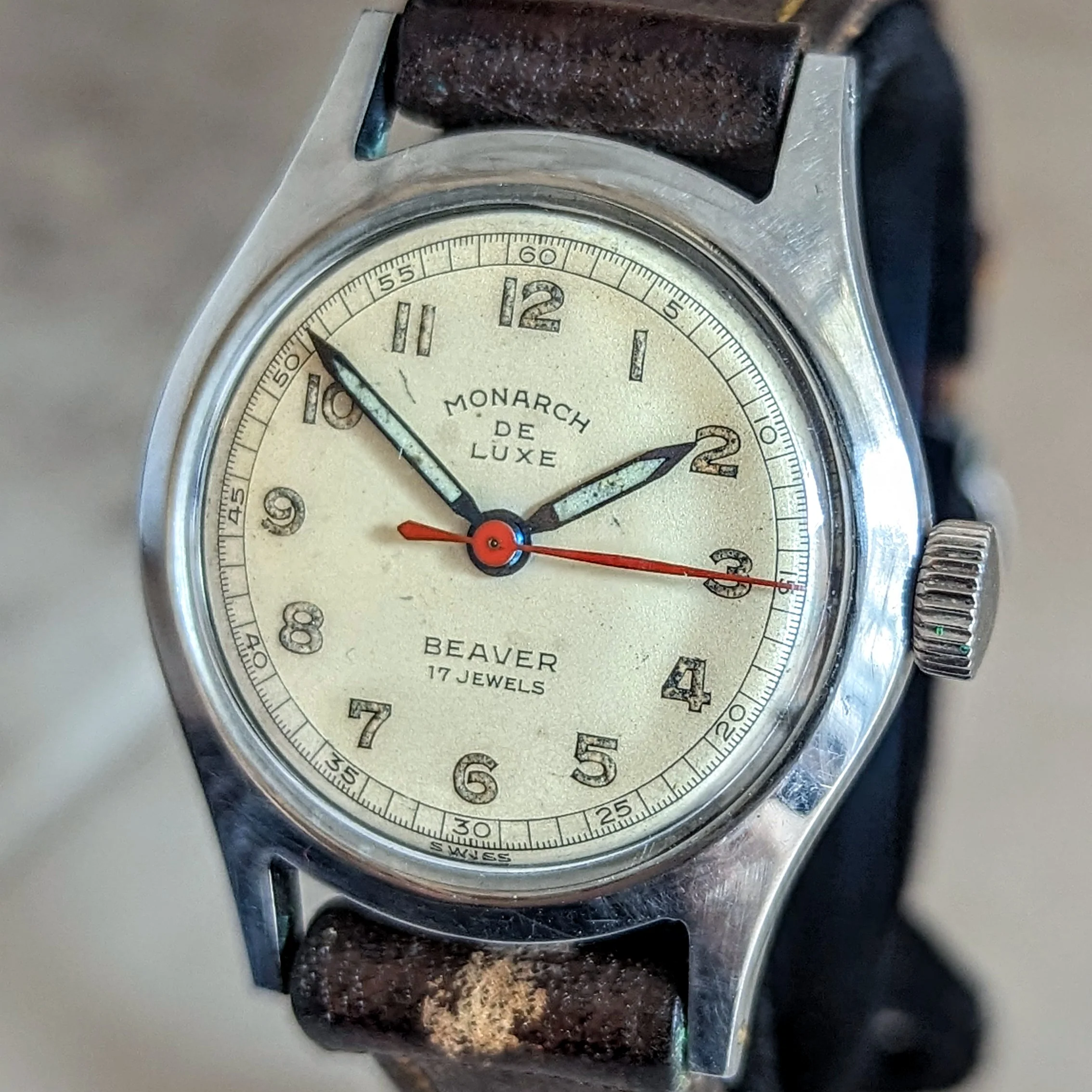 MONARCH De Luxe Beaver Wristwatch 17 Jewels Swiss Military Watch - Image 5