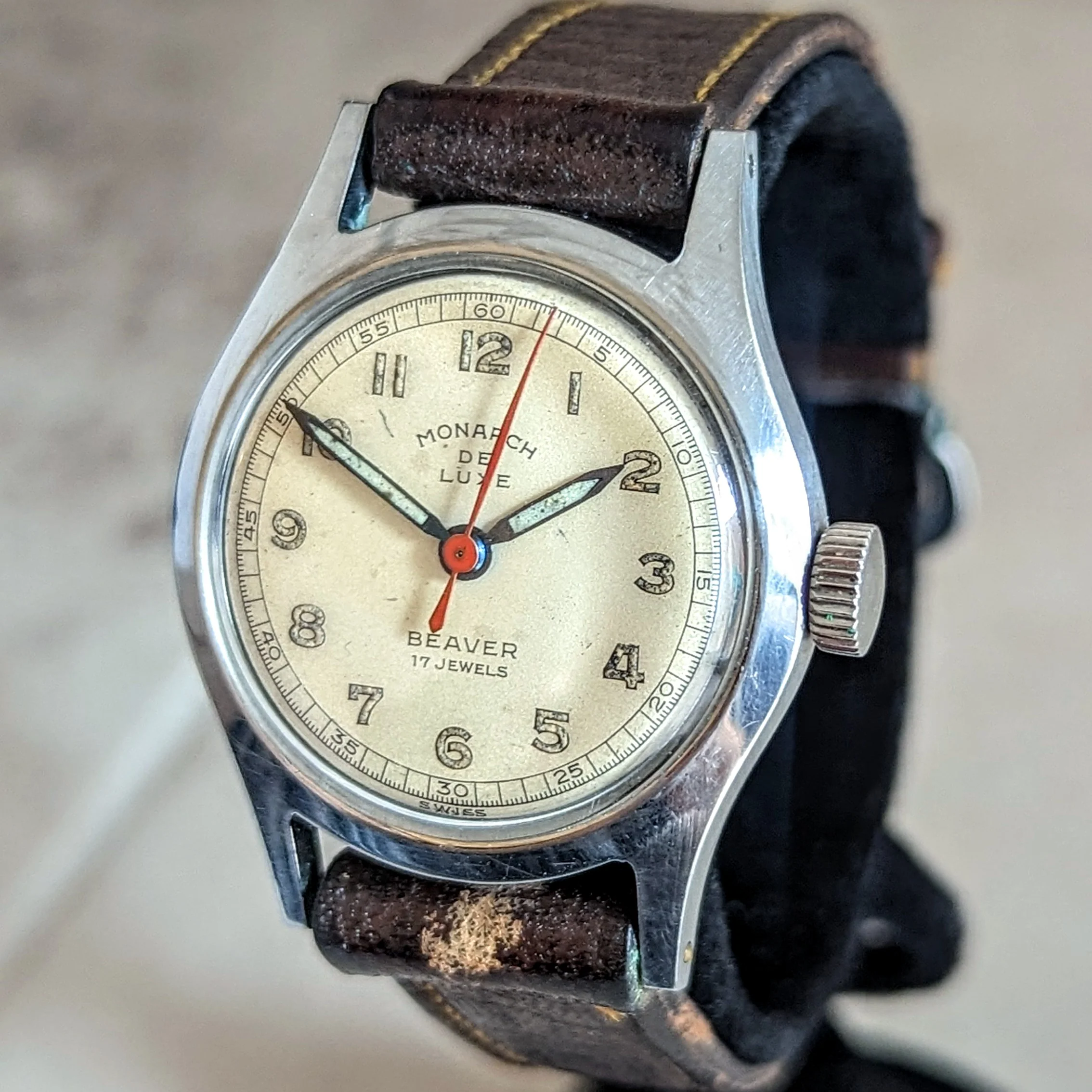 MONARCH De Luxe Beaver Wristwatch 17 Jewels Swiss Military Watch - Image 6