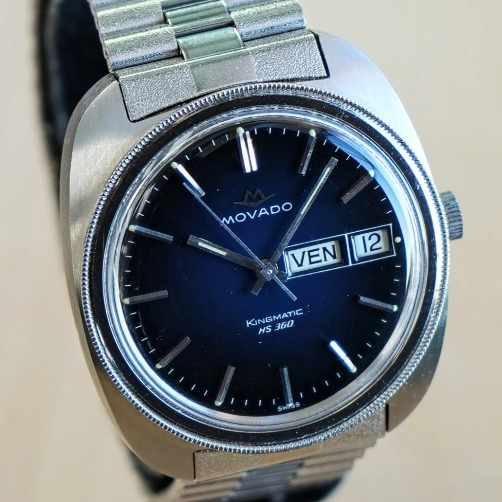 MOVADO Kingmatic HS 360 Watch Sub-Sea Day/Date Cushion Case Blue Dial Original Bracelet Wristwatch - Image 3