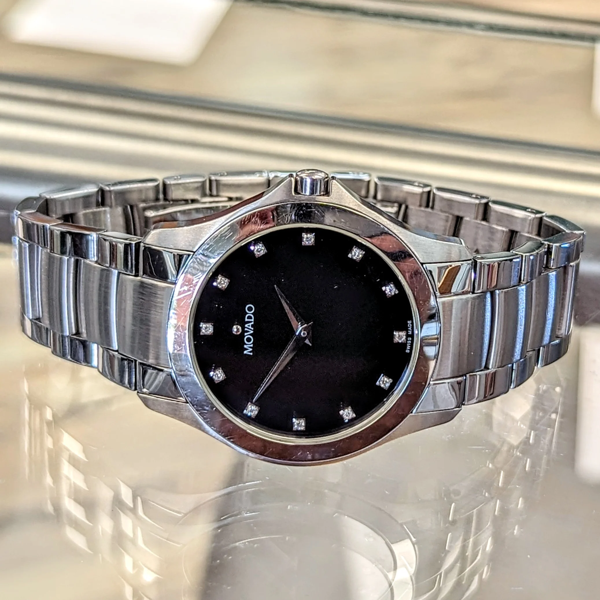 MOVADO Masino Watch 38mm Diamond Dial ALL Stainless Steel Wristwatch - 84.G2.1855 - Image 11