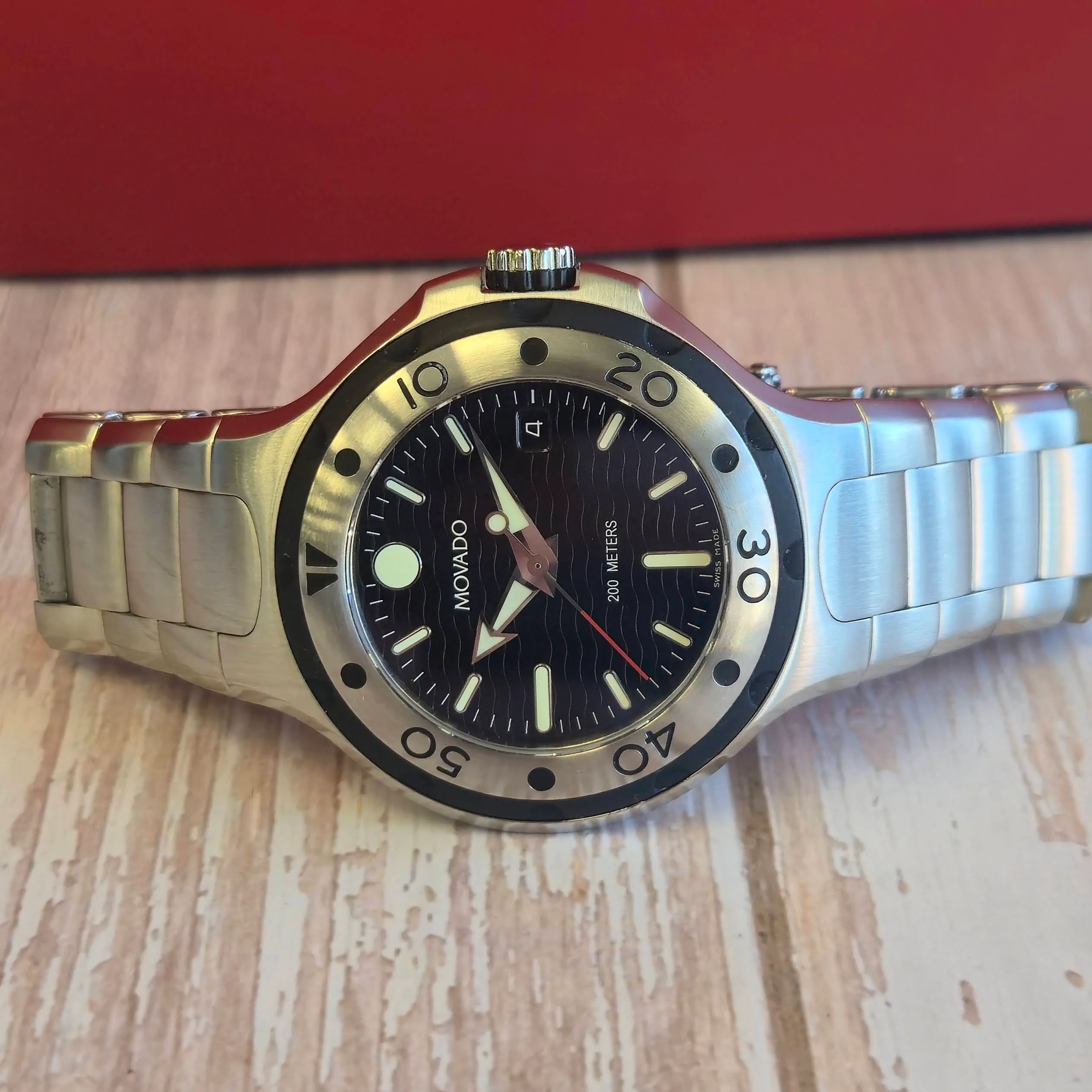 Movado Series 800 Diver Watch 84.C2.1895 ALL S.S. Wristwatch 200M - Outer Box - Image 8
