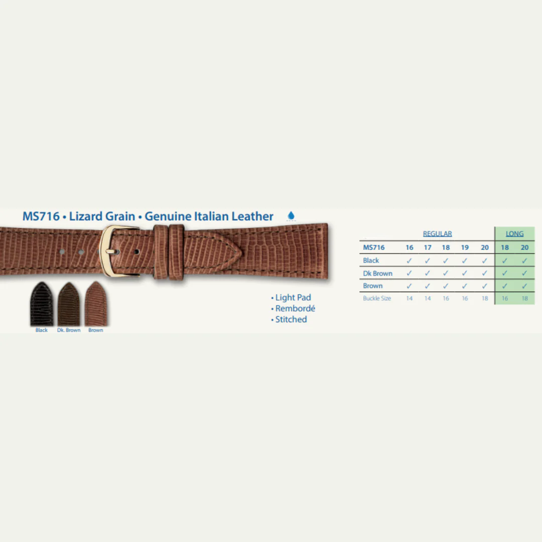 MS716 - Lizard Grain Genuine Italian Leather - Hadley Roma Watch Strap - Image 2