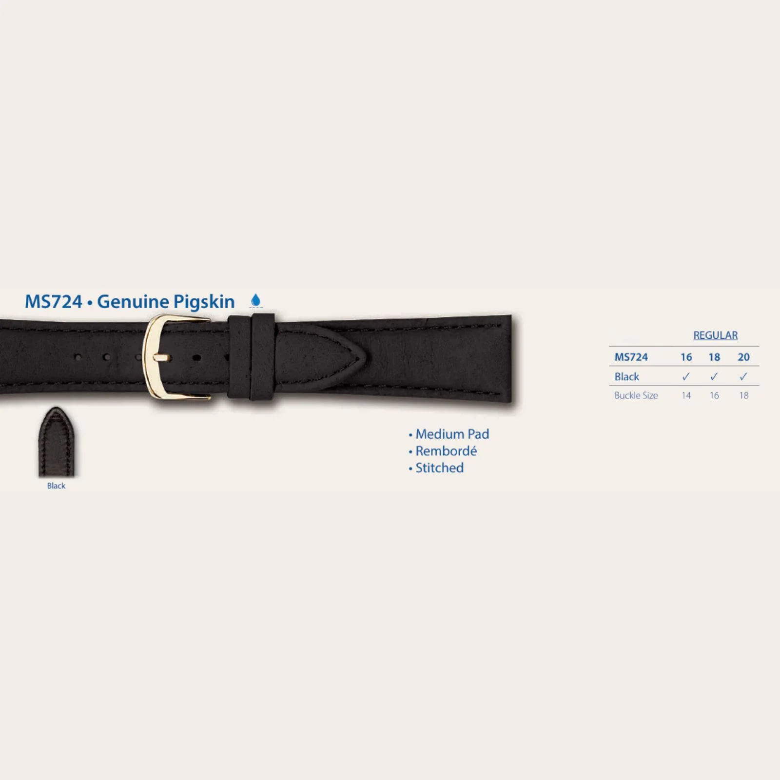 MS724 - Genuine Pigskin - Hadley Roma Watch Strap - Image 7