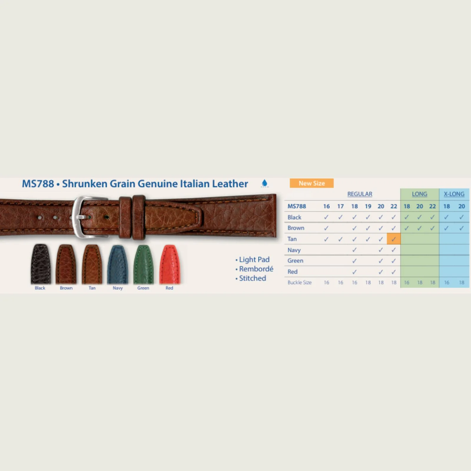 MS788 - Shrunken Grain Genuine Italian Leather - Hadley Roma Watch Strap - Image 9