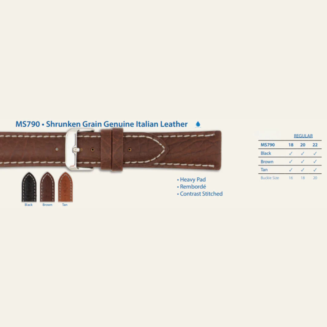 MS790 - Shrunken Grain Genuine Italian Leather - Hadley Roma Watch Strap - Image 2