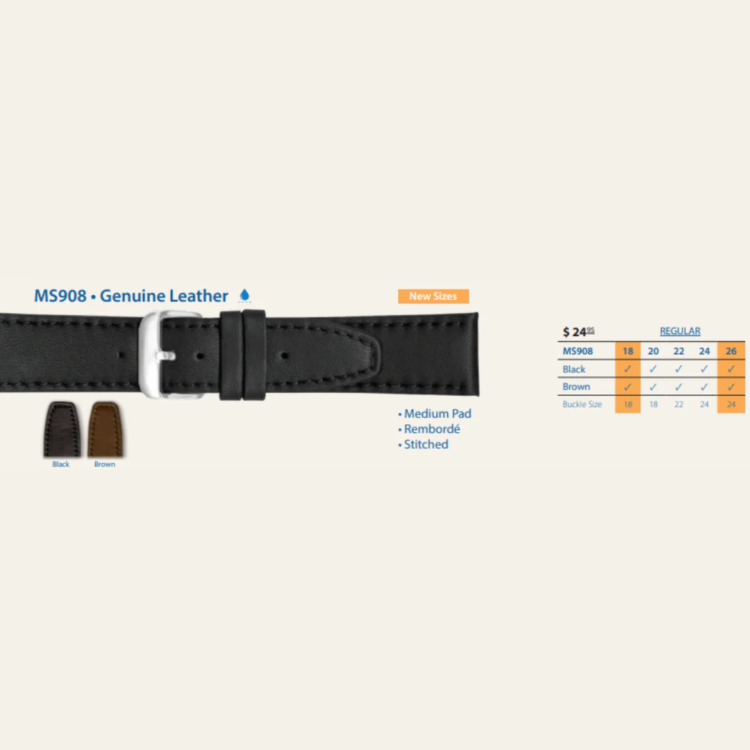 MS908 - Genuine Leather - Hadley Roma Watch Strap - Image 2
