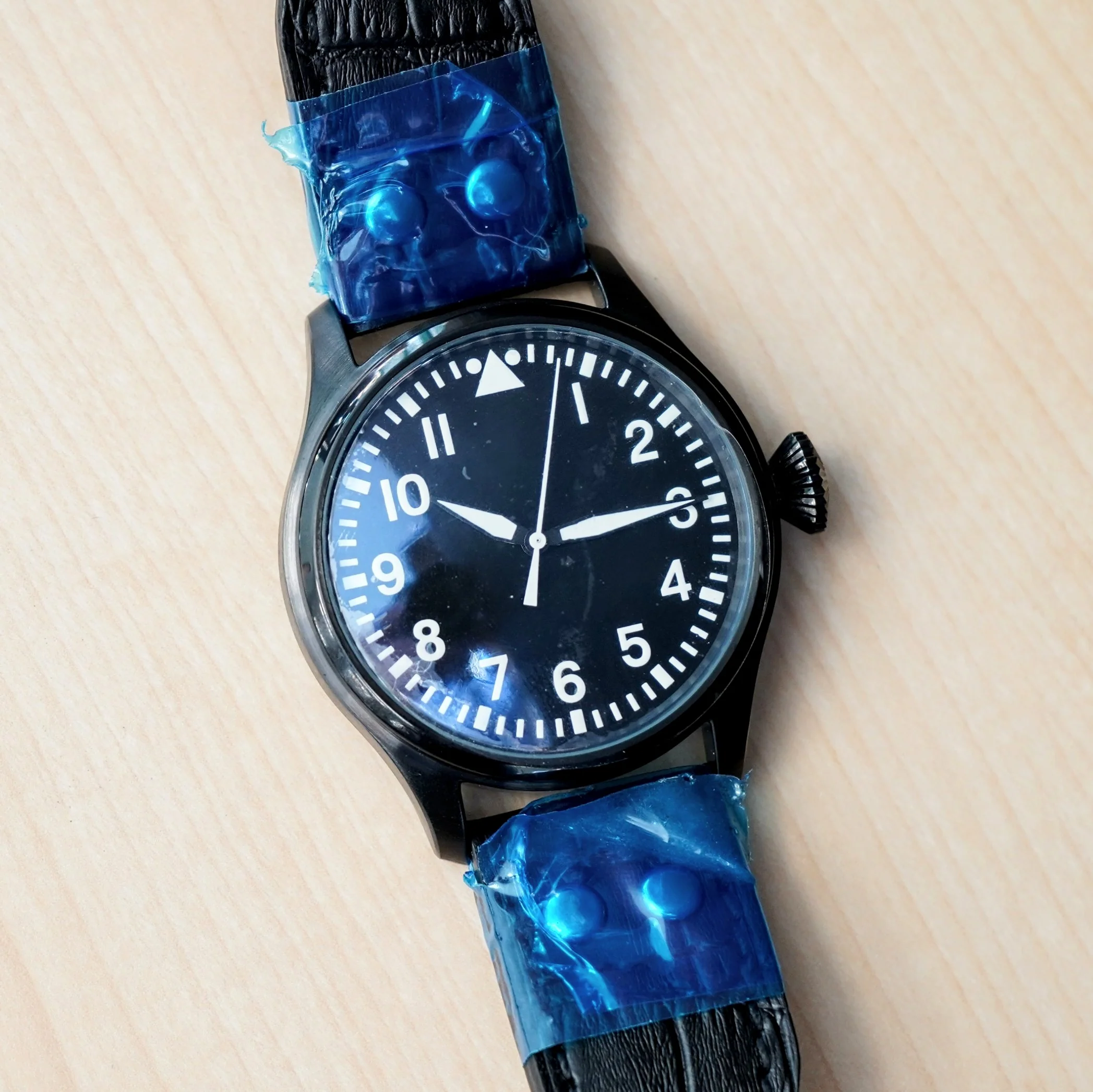 NOS! "BIG PILOT" Homage Automatic Watch Black Dial Display Case back Wristwatch 47mm - Image 12