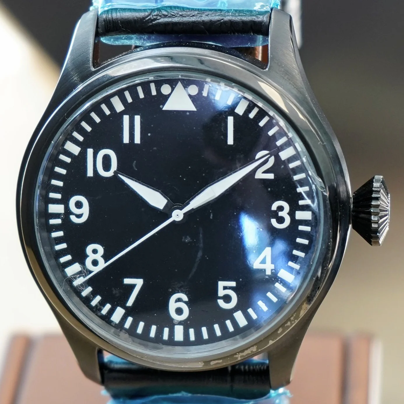 NOS! "BIG PILOT" Homage Automatic Watch Black Dial Display Case back Wristwatch 47mm - Image 2
