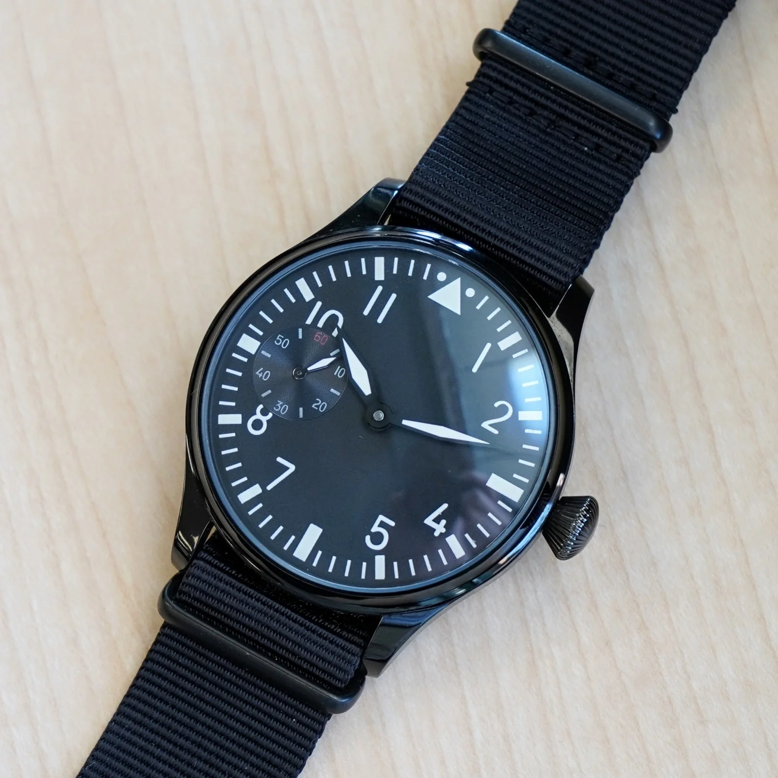 NOS! "BIG PILOT" Homage Watch Black Dial 17 Jewels Manual Wind Wristwatch 44mm - Image 10