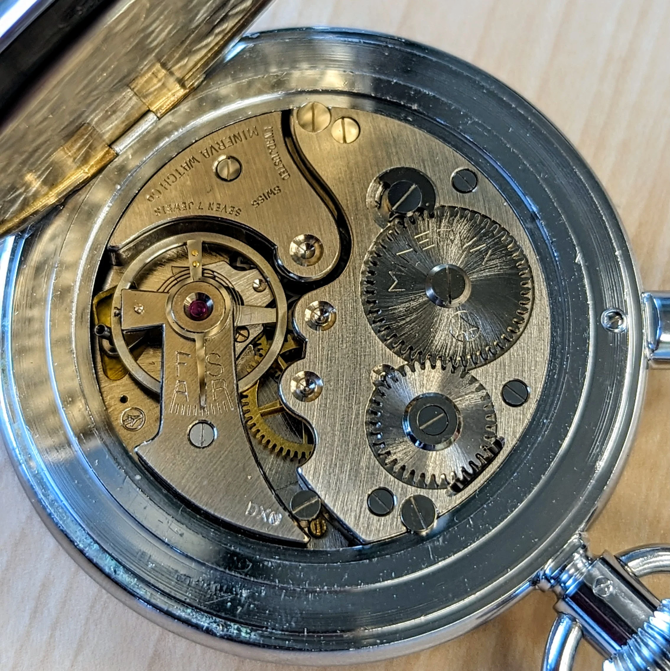 NOS MINERVA Patent Mechanical Stop Watch 1/10 Sec Swiss Made 7 Jewels - Original Box! - Image 11