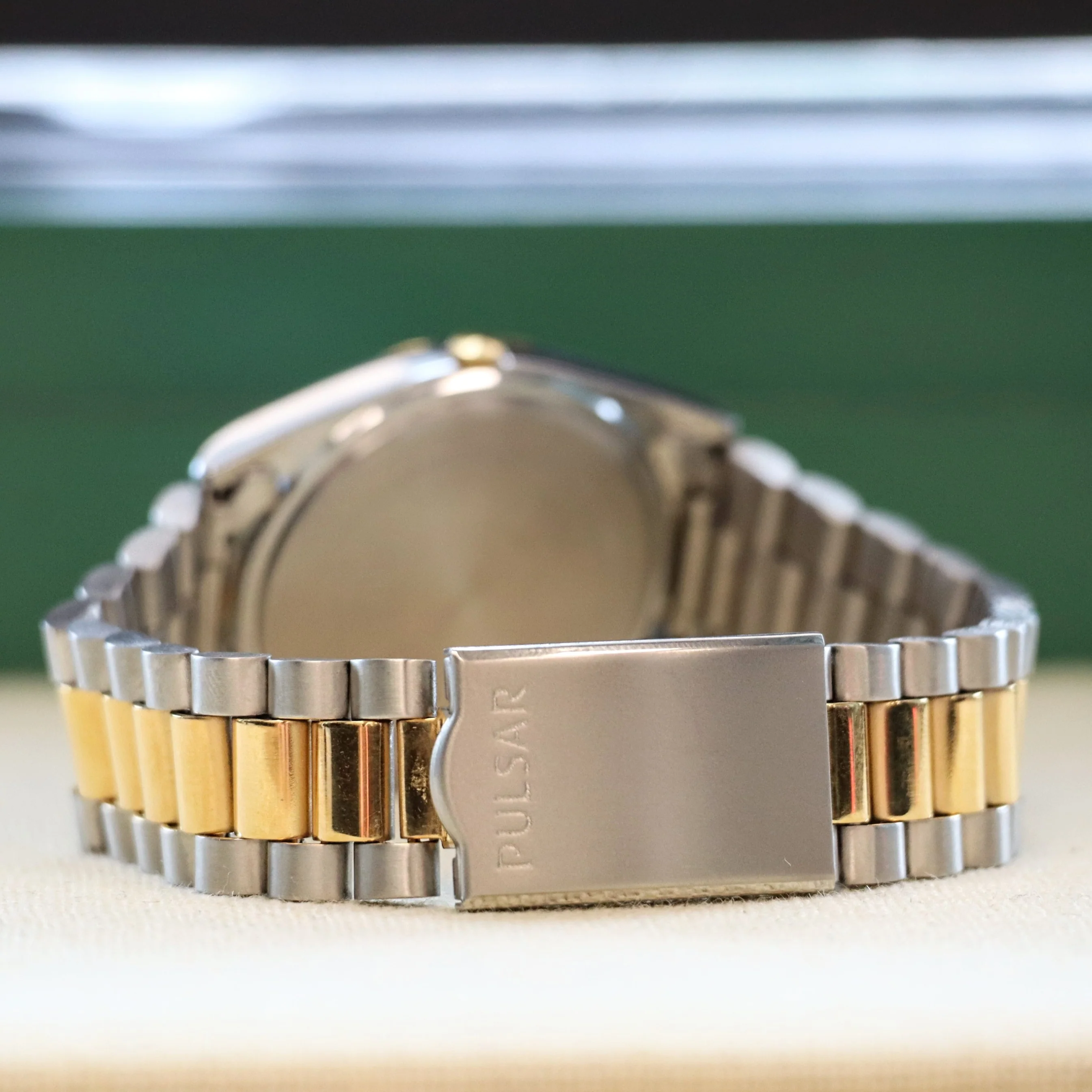 NOS PULSAR Quartz Watch Ref. PPX108 Day/Date Two-Tone Case & Bracelet Wristwatch Box & Papers! - Image 11