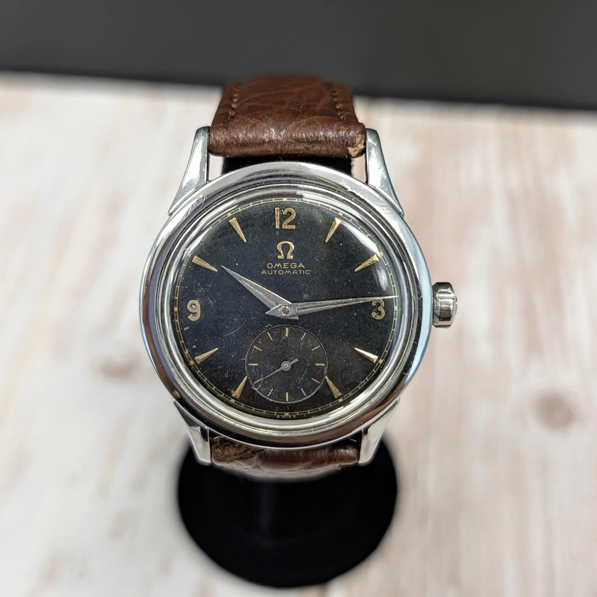 1954 Omega Automatic Watch Cal. 490 17 Jewels Wristwatch 34mm S.S. Black Dial - Image 2