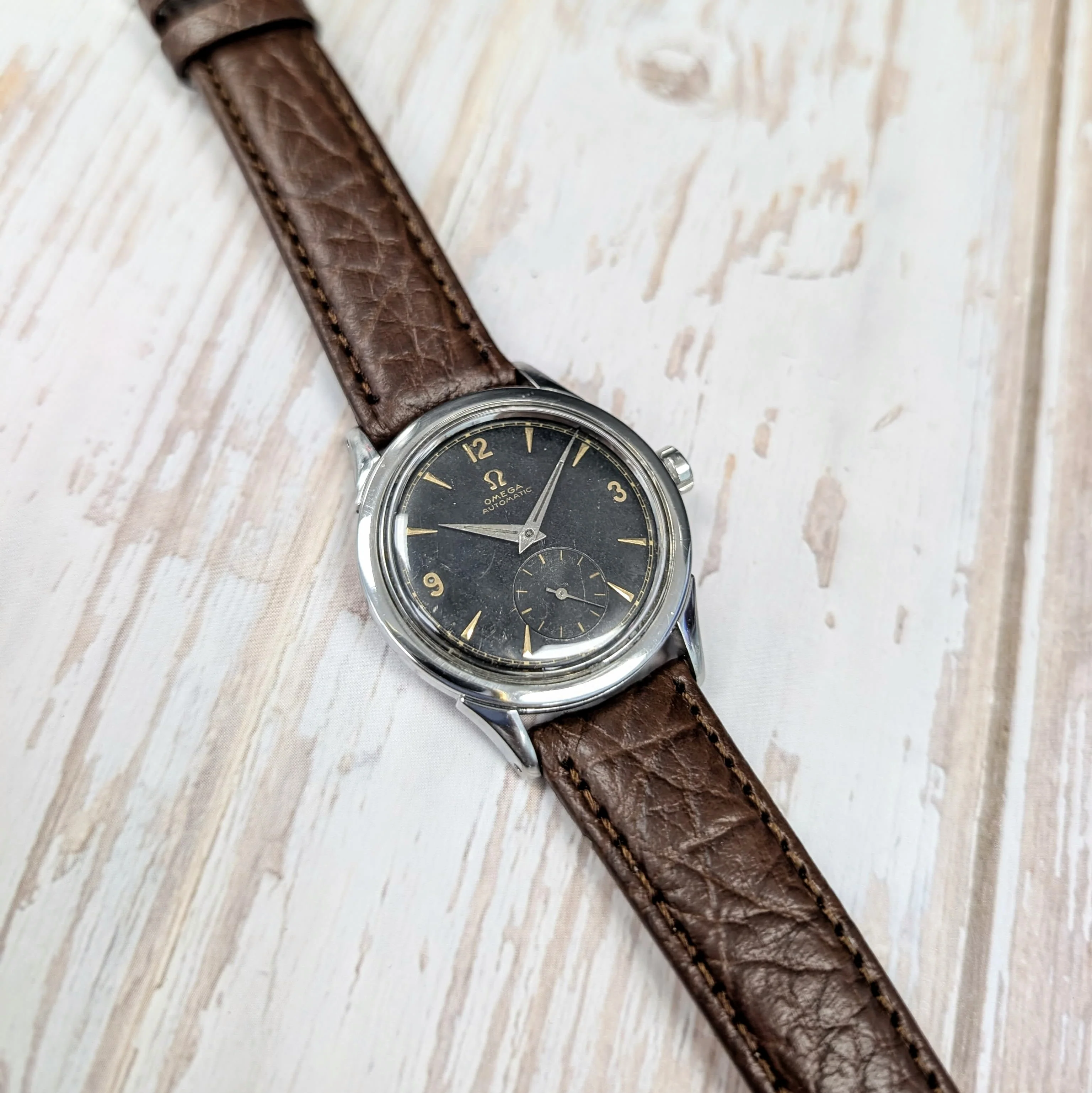 1954 Omega Automatic Watch Cal. 490 17 Jewels Wristwatch 34mm S.S. Black Dial - Image 8