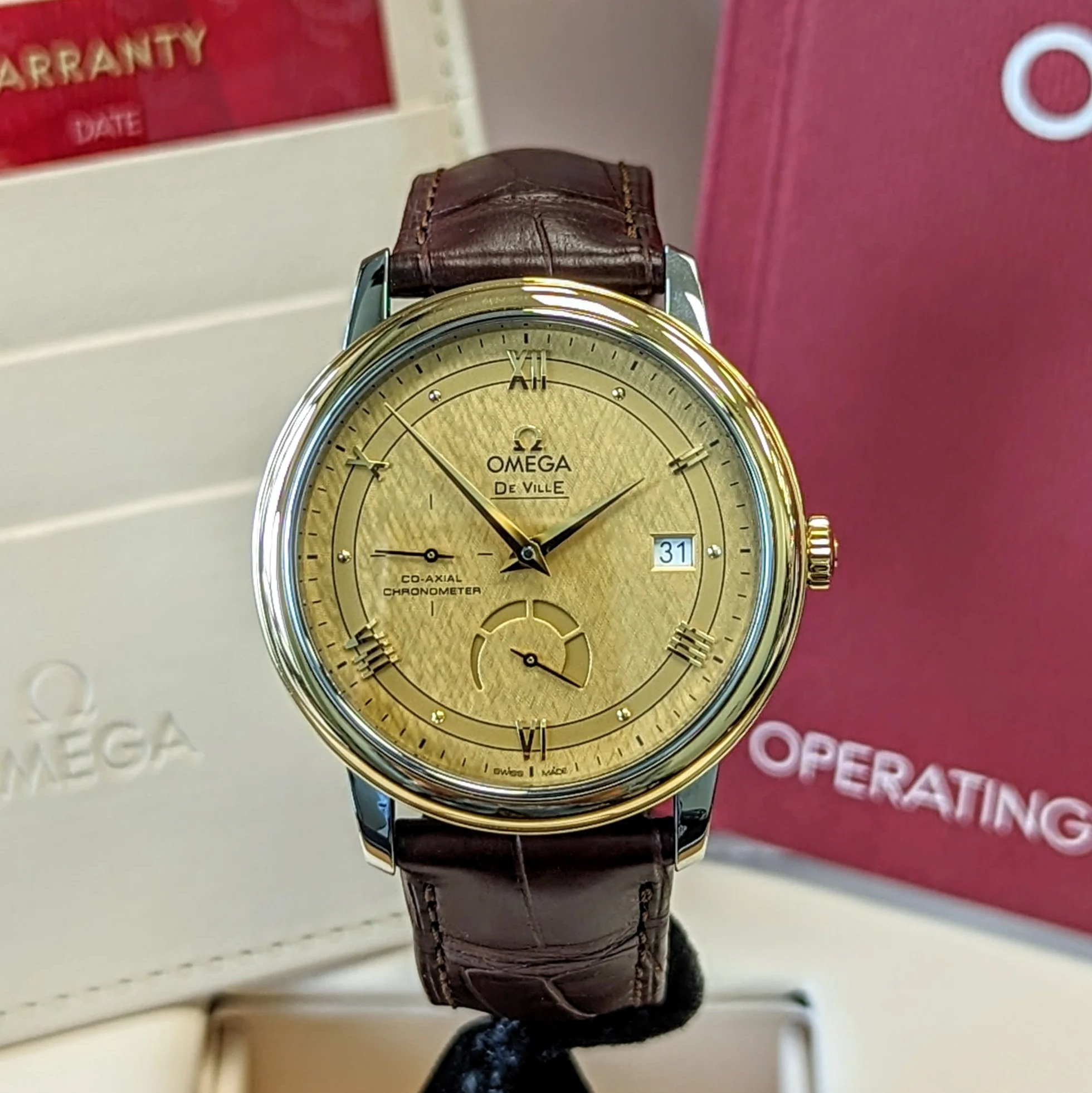 OMEGA De Ville Prestige Chronometer Watch S.S & Yellow Gold Ref. 424.23.40.21.08.001 - ALL Original 2-Box & Papers