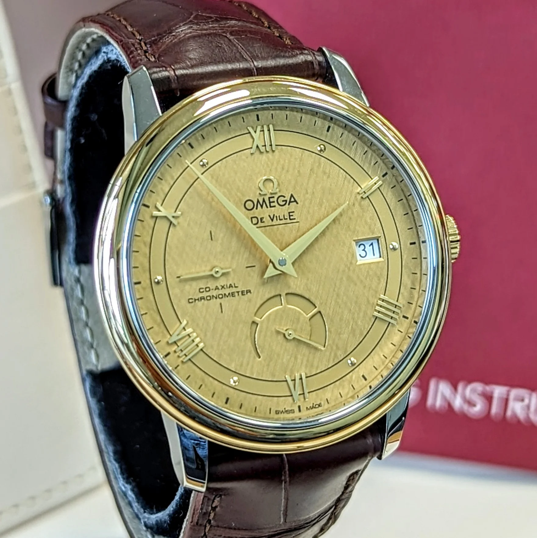 OMEGA De Ville Prestige Chronometer Watch S.S & Yellow Gold Ref. 424.23.40.21.08.001 - ALL Original 2-Box & Papers - Image 8