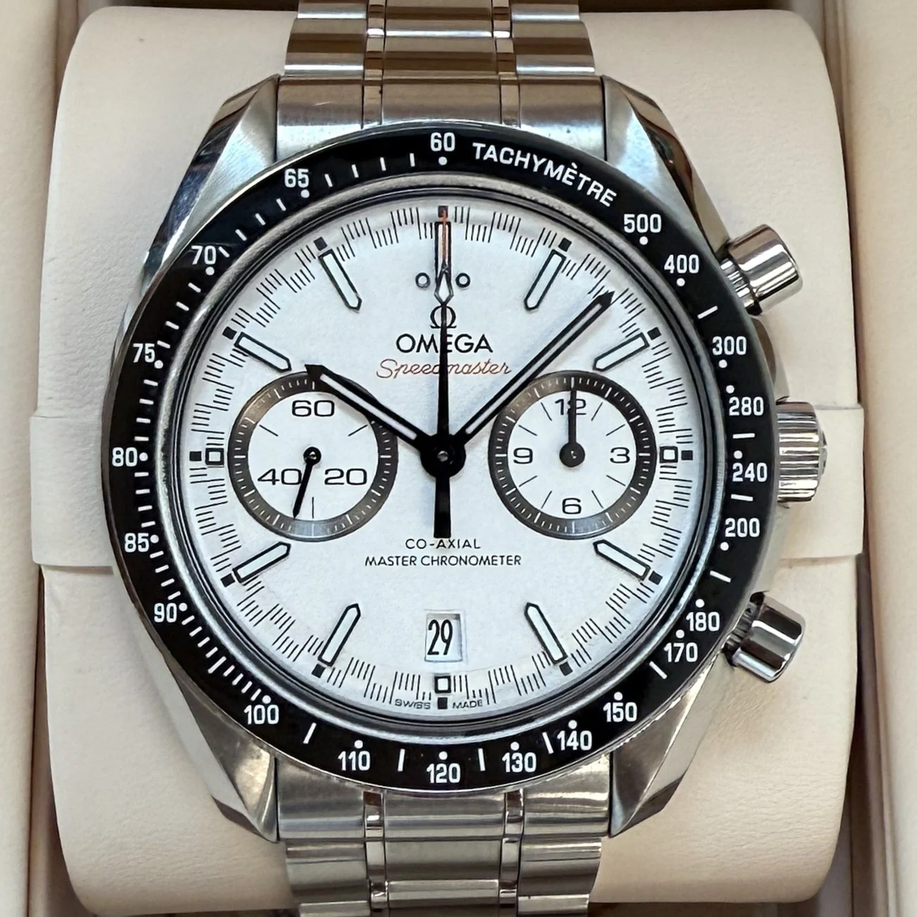 OMEGA Speedmaster Racing Automatic Watch 329.30.44.51.04.001 Master Chronometer ALL S.S. - ALL Original 2-Box & Papers
