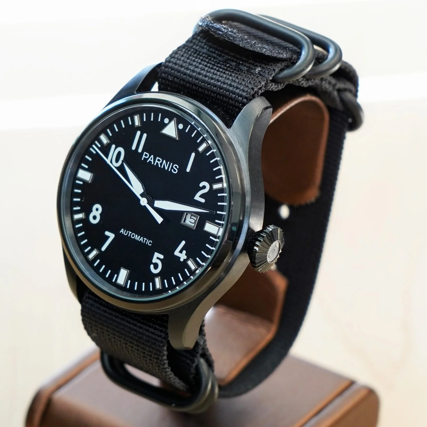 PARNIS Automatic Watch Large Pilot Style Date Display Case Back Wristwatch 46mm - Image 2