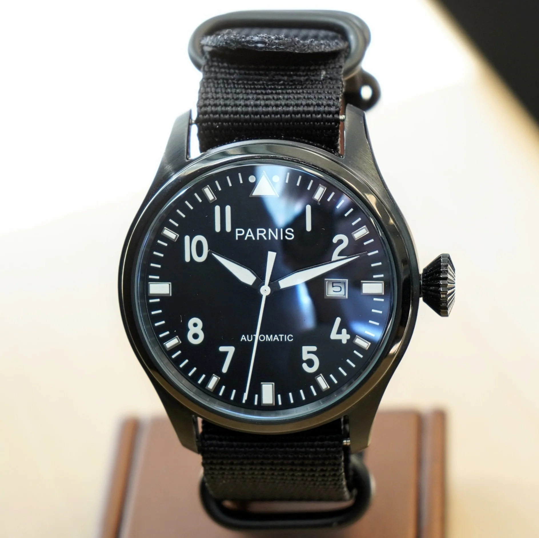 PARNIS Automatic Watch Large Pilot Style Date Display Case Back Wristwatch 46mm - Image 3