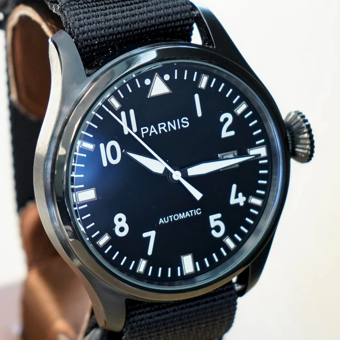 PARNIS Automatic Watch Large Pilot Style Date Display Case Back Wristwatch 46mm - Image 4