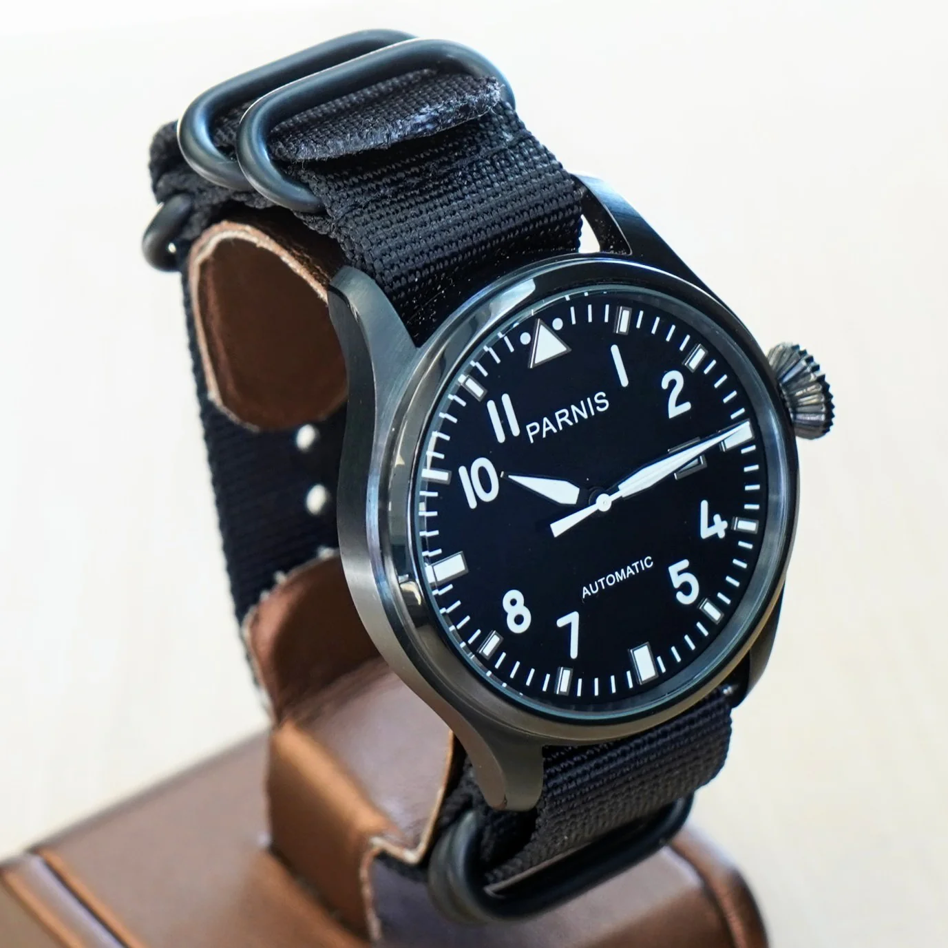 PARNIS Automatic Watch Large Pilot Style Date Display Case Back Wristwatch 46mm - Image 5