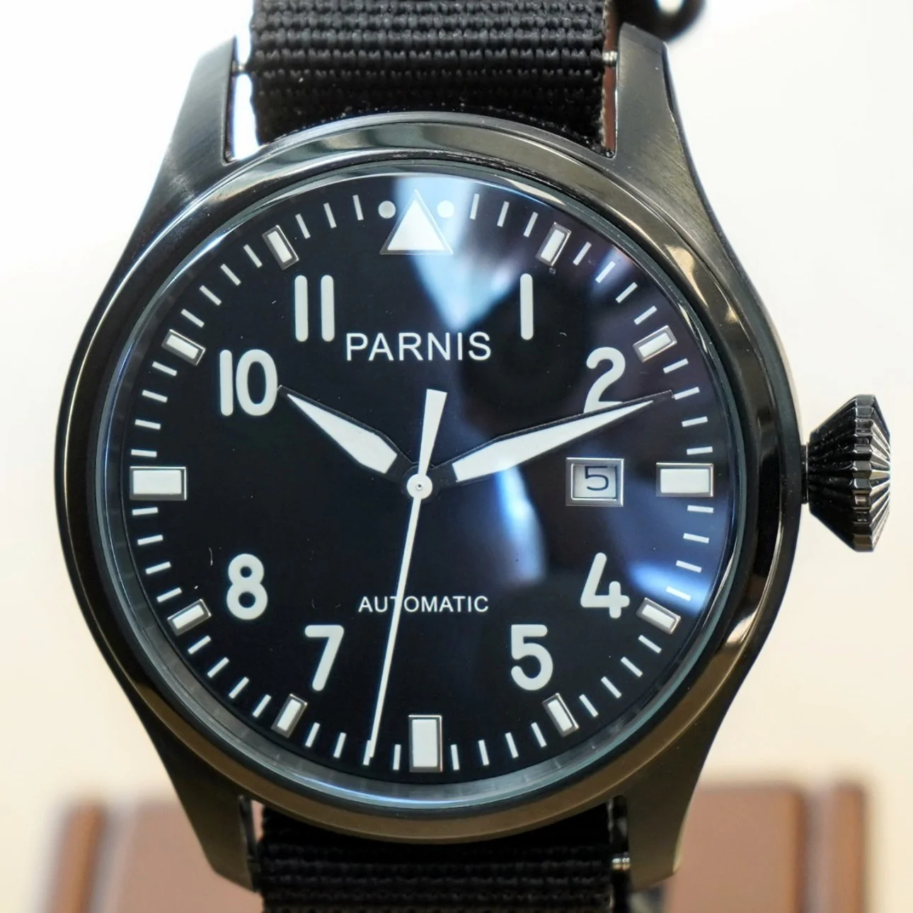 PARNIS Automatic Watch Large Pilot Style Date Display Case Back Wristwatch 46mm - Image 6
