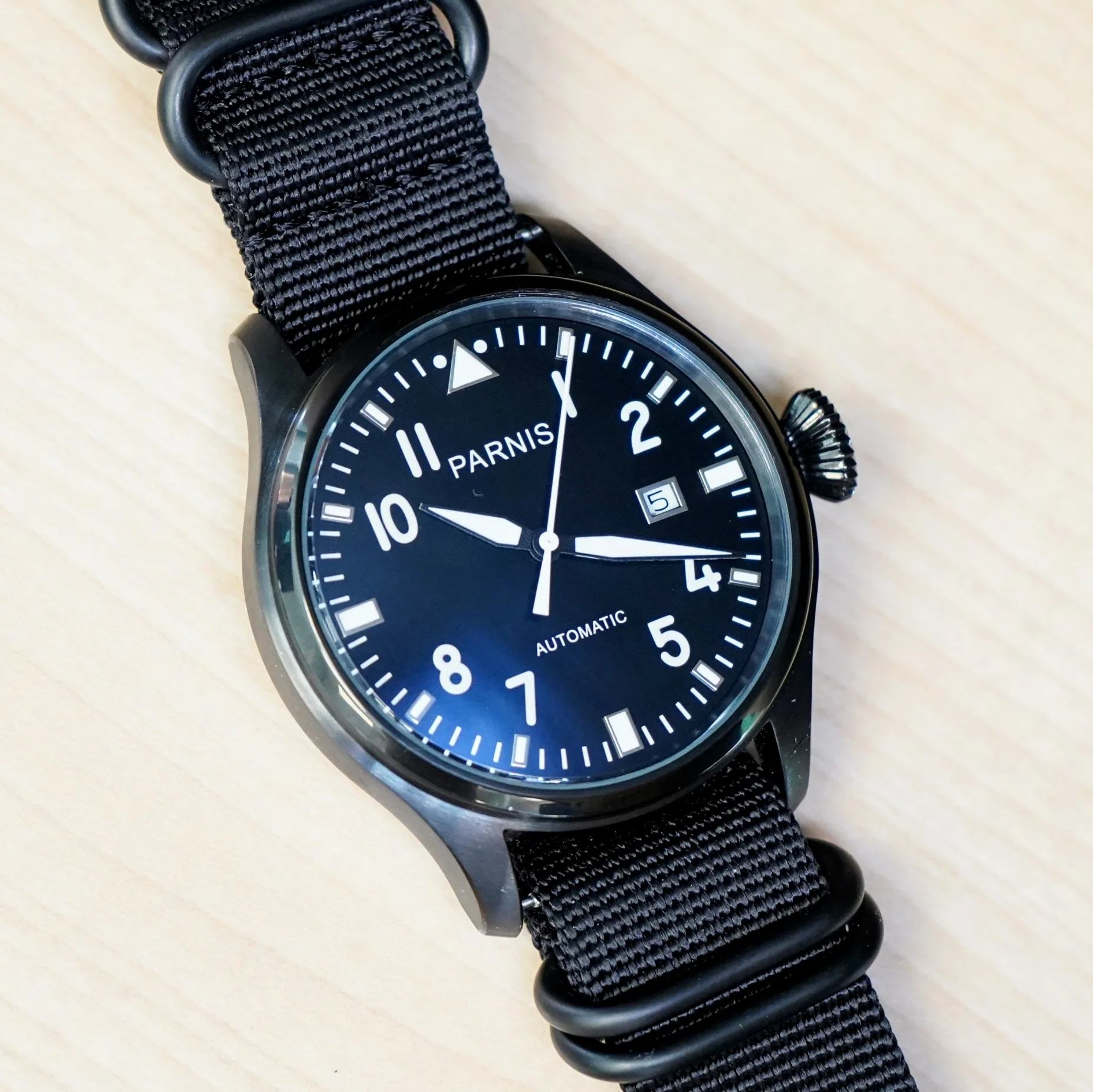 PARNIS Automatic Watch Large Pilot Style Date Display Case Back Wristwatch 46mm - Image 9