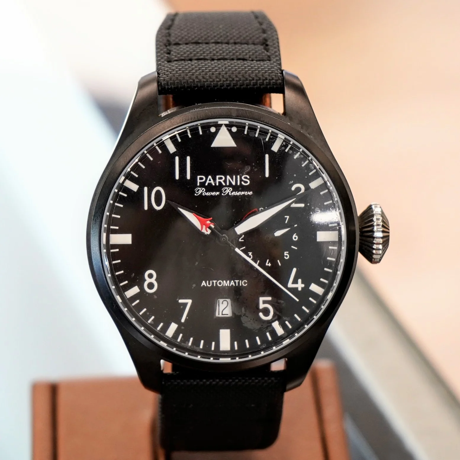 PARNIS Automatic Watch Power Reserve Large Pilot Style Date Wristwatch 48mm - Image 2
