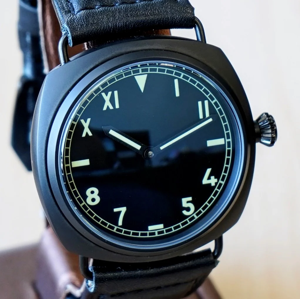 "PILOT MILITARY" Homage Watch Black California Dial Display Back Wristwatch 45mm - Image 4