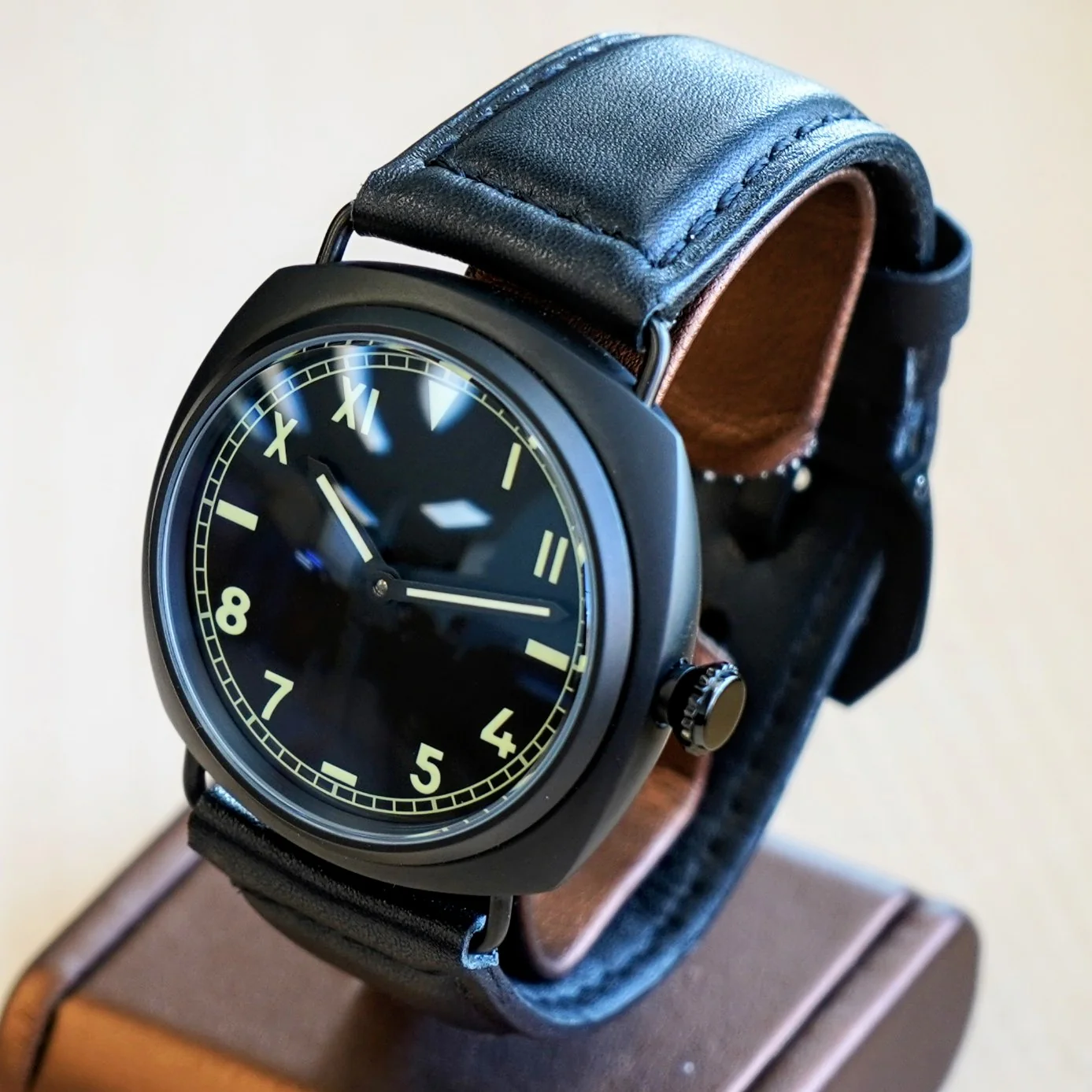 "PILOT MILITARY" Homage Watch Black California Dial Display Back Wristwatch 45mm - Image 5