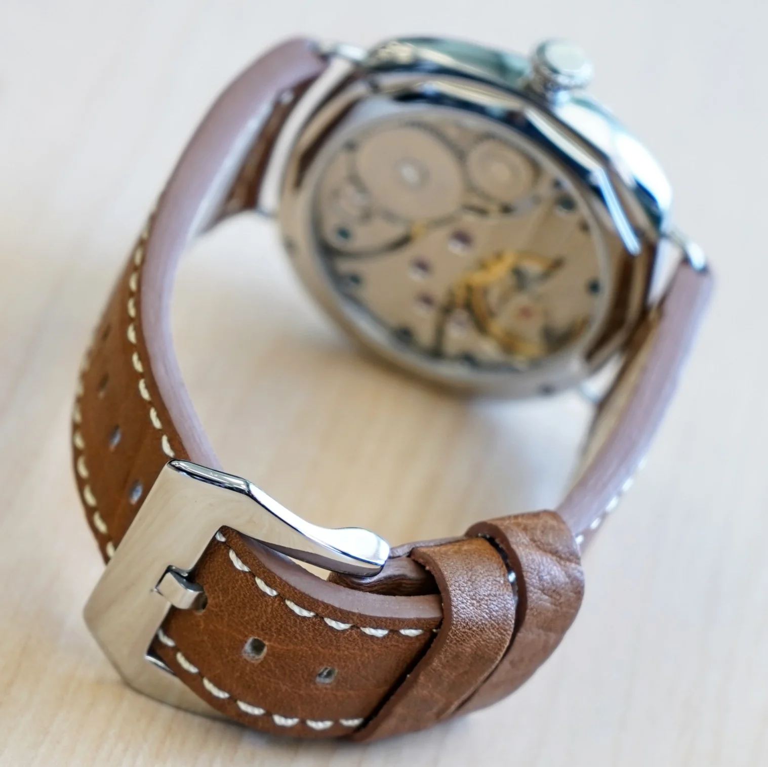 "PILOT MILITARY" Homage Watch Brown Dial Display Back Wristwatch 44mm - Image 10