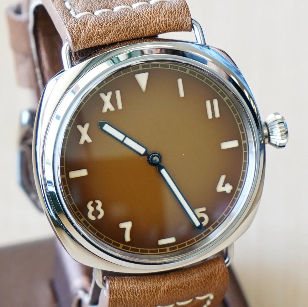 "PILOT MILITARY" Homage Watch Brown Dial Display Back Wristwatch 44mm - Image 4