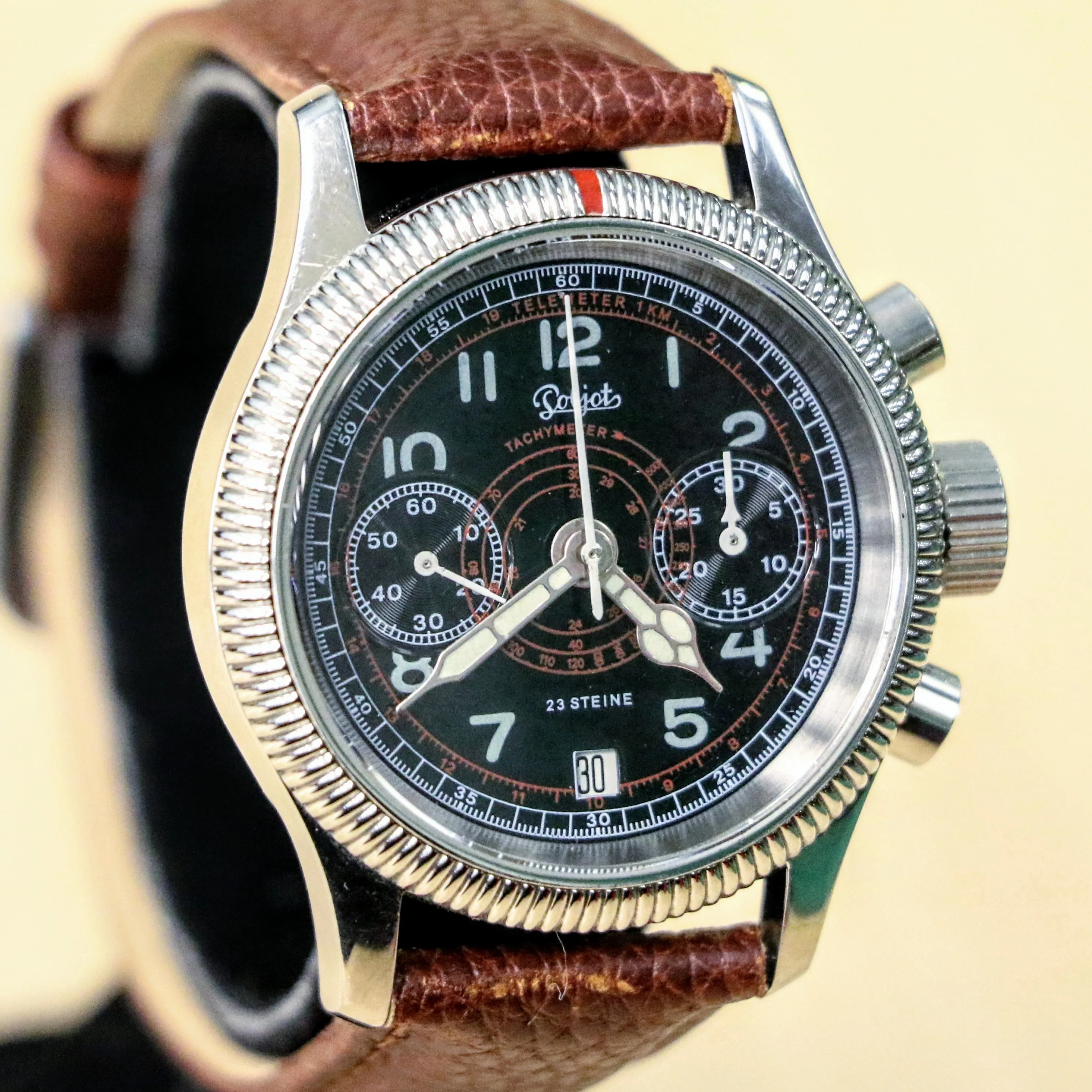 POLJOT "Hanhart" Flieger Chronograph Wristwatch 23 Steine P3133 No. 007/200 Date Indicator Watch - Image 3
